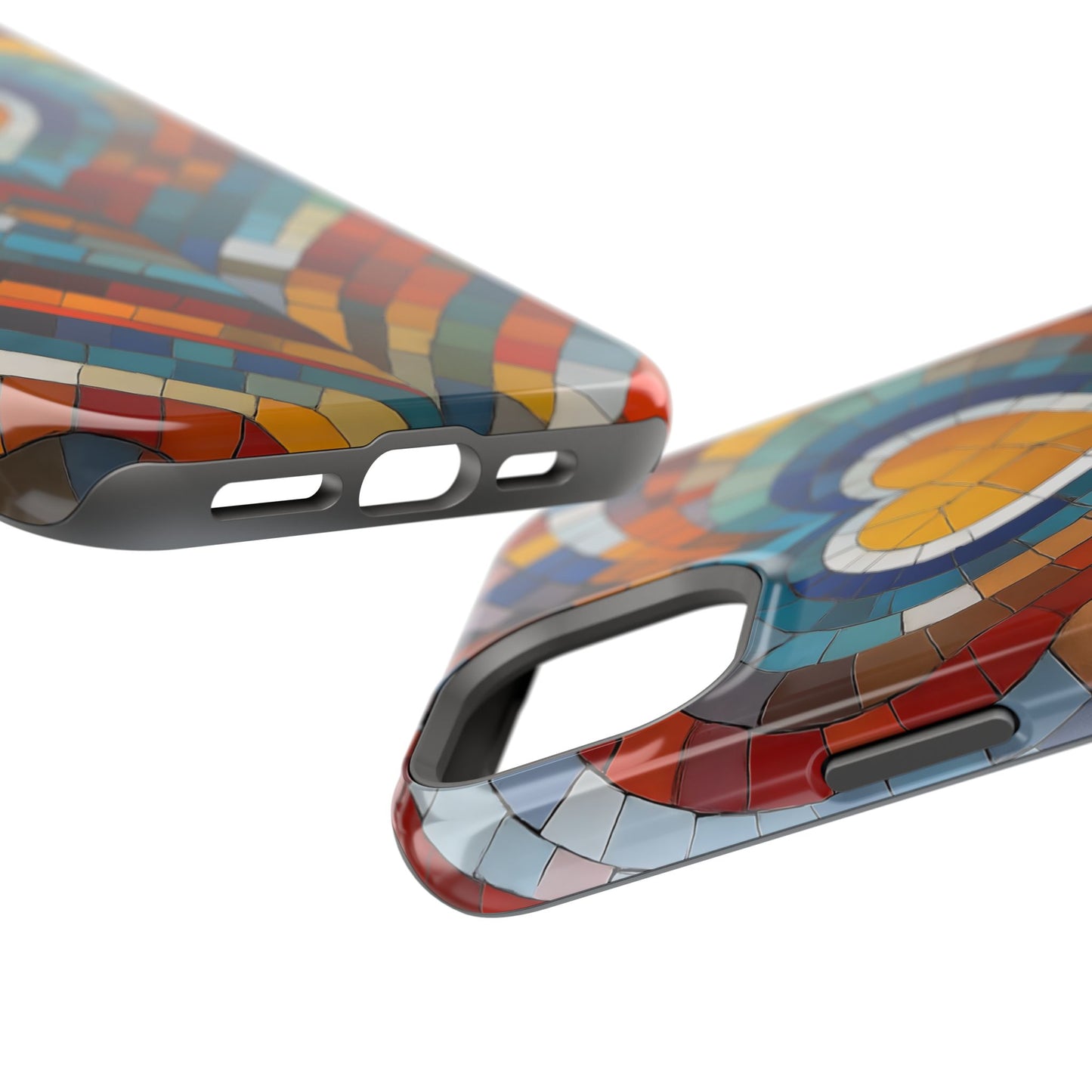 Magnetic Heart Mosaic iPhone Case, Faux Stained Glass, Trendy Phone Cover, Artistic Phone Case, Wireless Charging