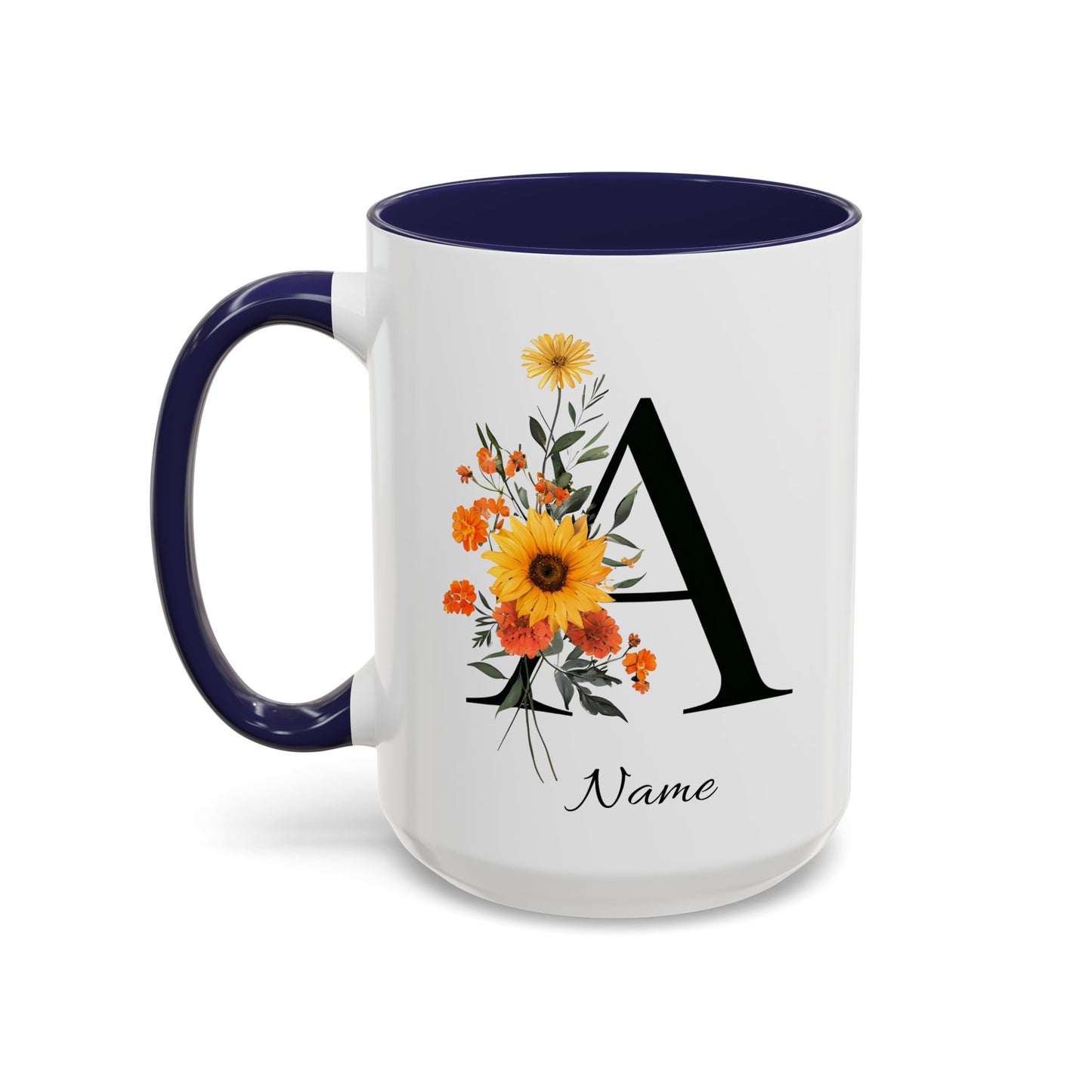 Personalized Floral Monogram Mug Letter A, 11oz & 15oz Personalized Mugs, Monogrammed Mug, Godparent Gift, Gifts Under 50
