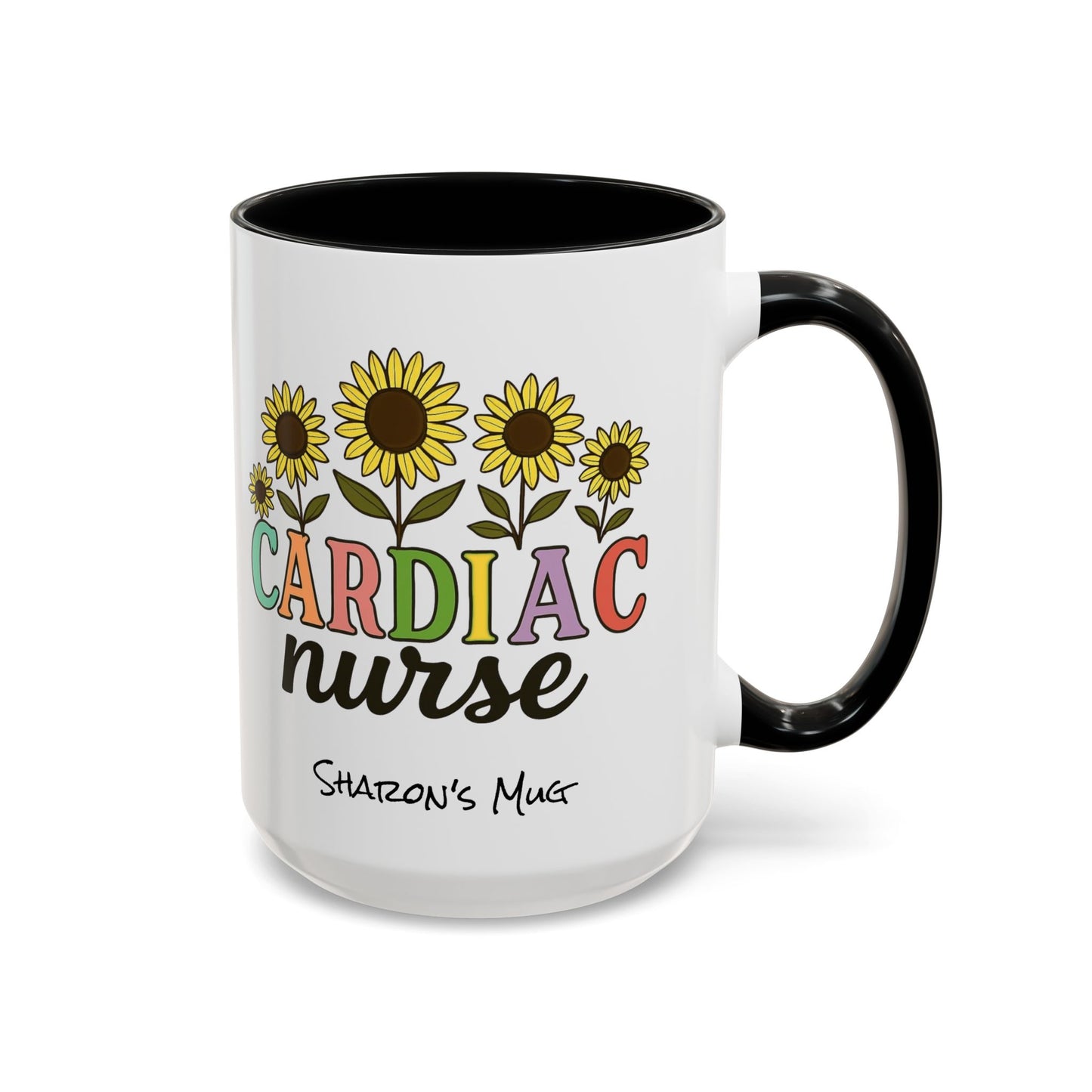 Cardiac Nurse Sunflower Accent Coffee Mug, CVICU Nurse Mug, Cardiac Nursing Grad Gift, Cardiac ICU Nurse, Cardiology RN NP
