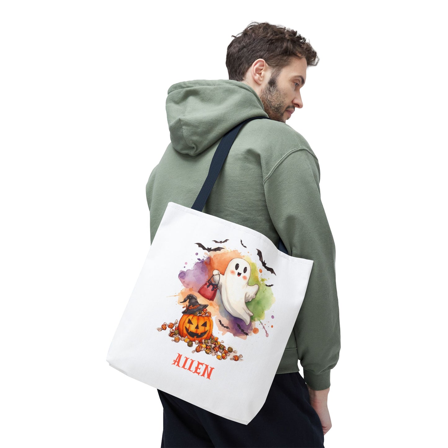 Custom Kids Halloween Trick or Treat Bag – Personalized Ghost & Pumpkin Candy Tote Sack – Children’s Halloween Gift, Reusable Candy Bag