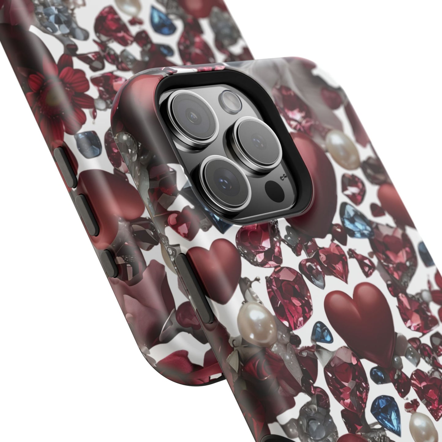 Romantic Floral Hearts Magnetic Tough iPhone Case -  Durable Phone Case for Gifts, Valentine's Day, Birthday, Anniversary, Cute Accessories