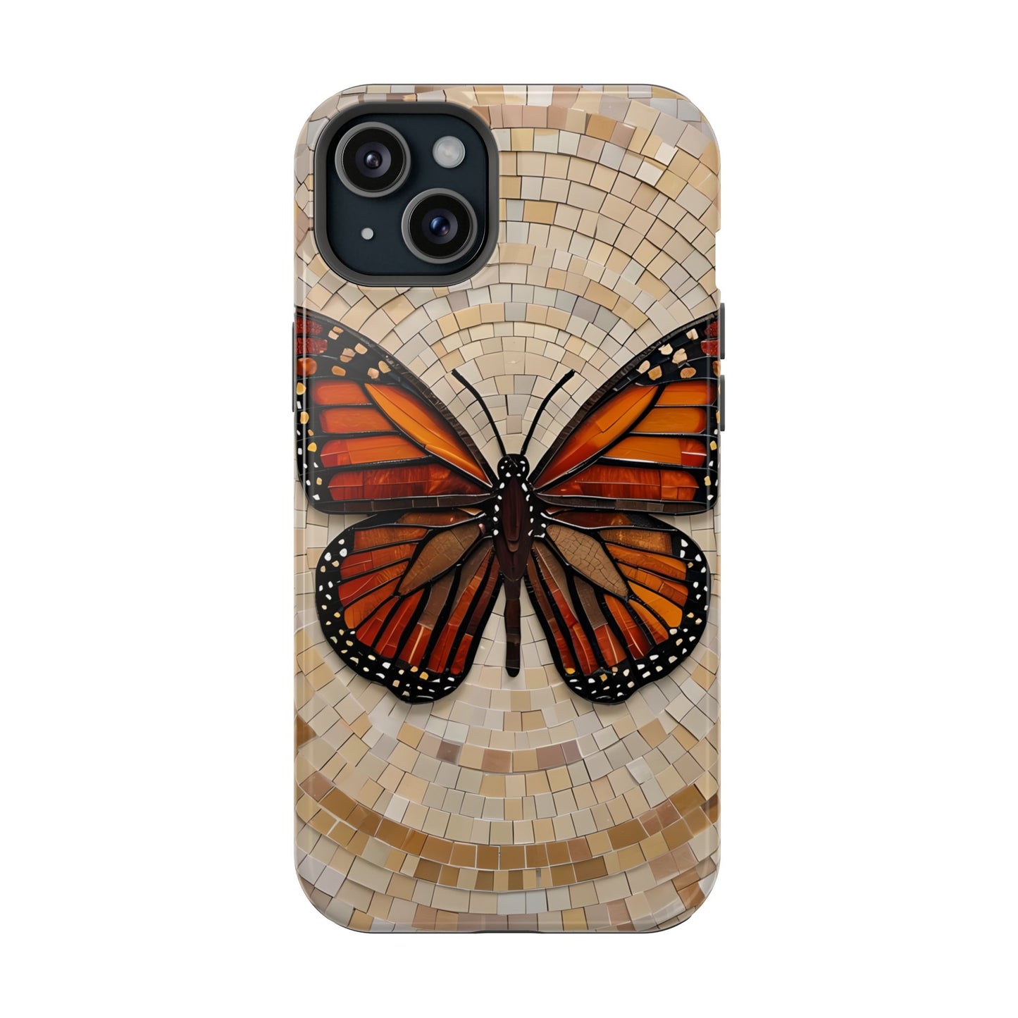 Monarch Butterfly Mosaic iPhone Case, Orange Butterfly Case, Artistic Phone Cover, Trendy iPhone Case, Wireless Charging Cover