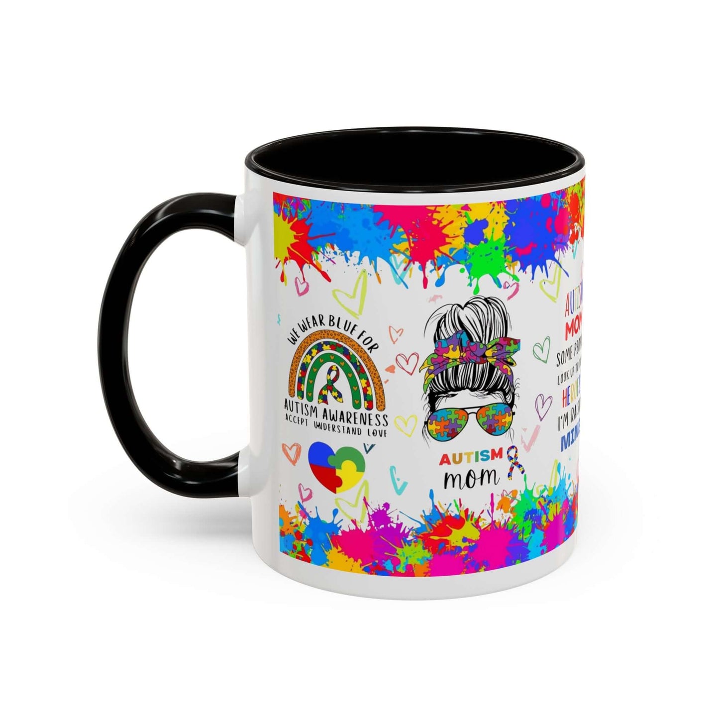 Colorful Autism Mom Mug featuring vibrant neurodiversity designs and heartfelt quotes about raising autistic children.