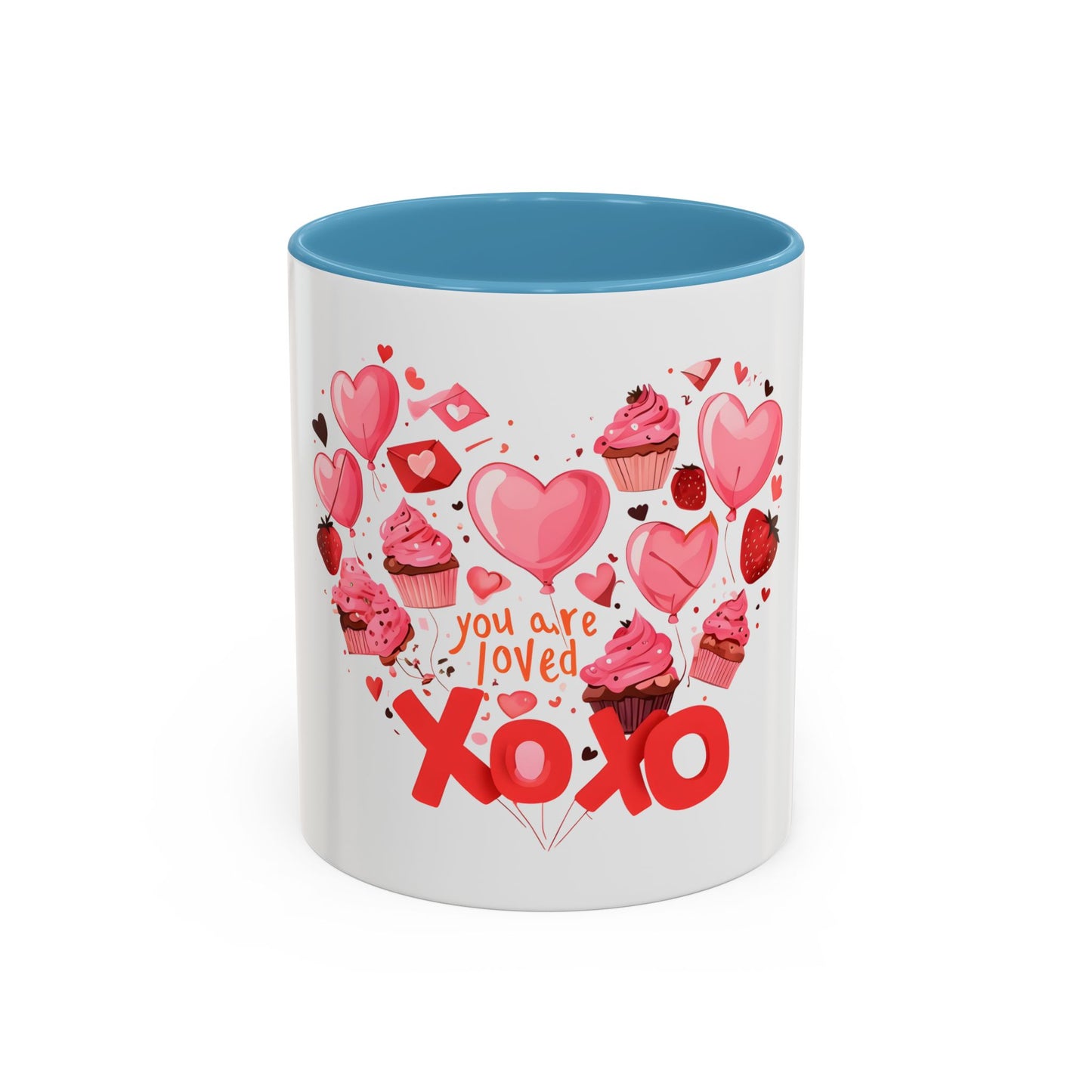 Valentine's Day Accent Coffee Mug, Cute Love Mug, Gift for Her, Heart Design, XOXO Mug for Couples, Romantic Coffee Cup