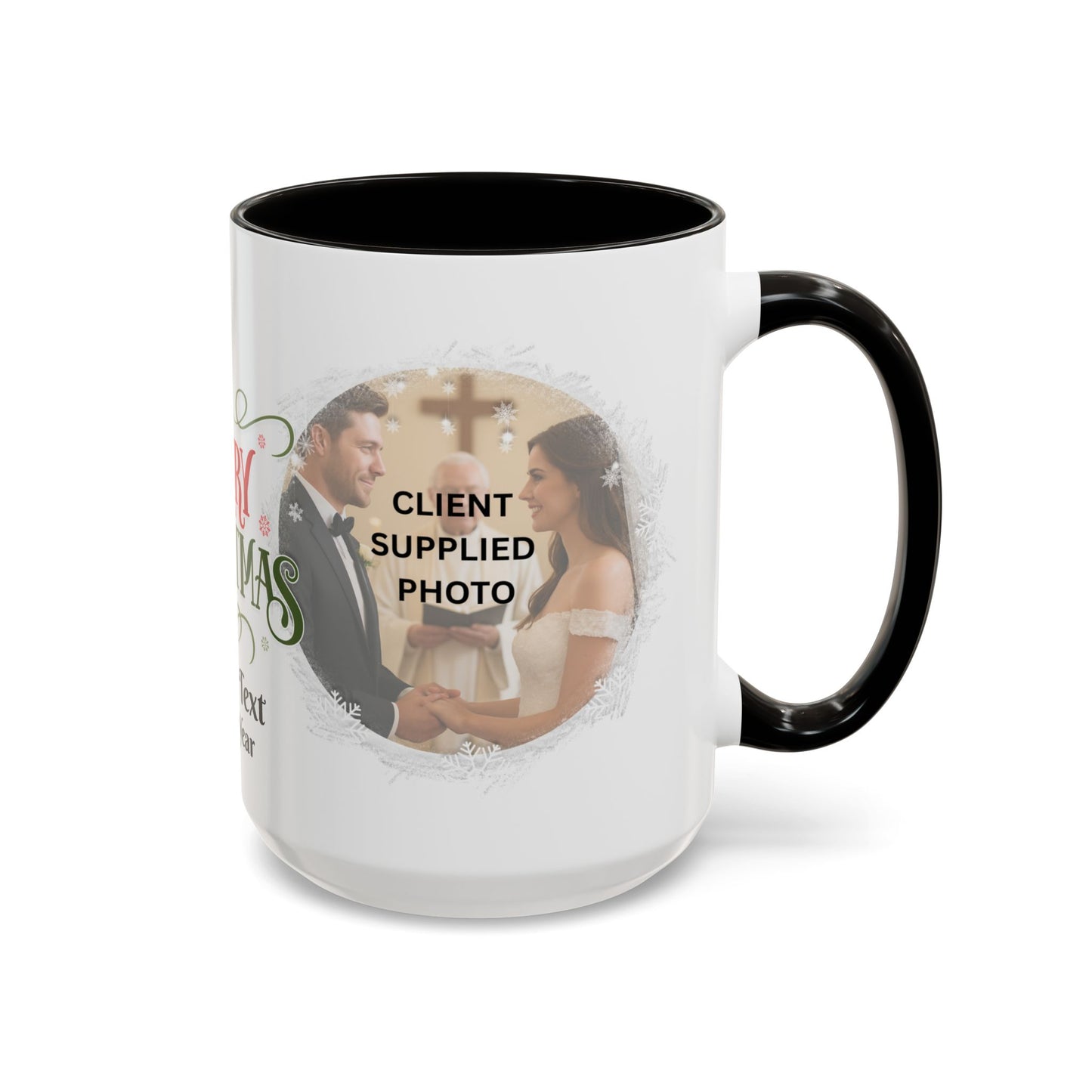 First Year Married Photo Mug featuring a loving couple exchanging vows, perfect for newlyweds and just married gift.