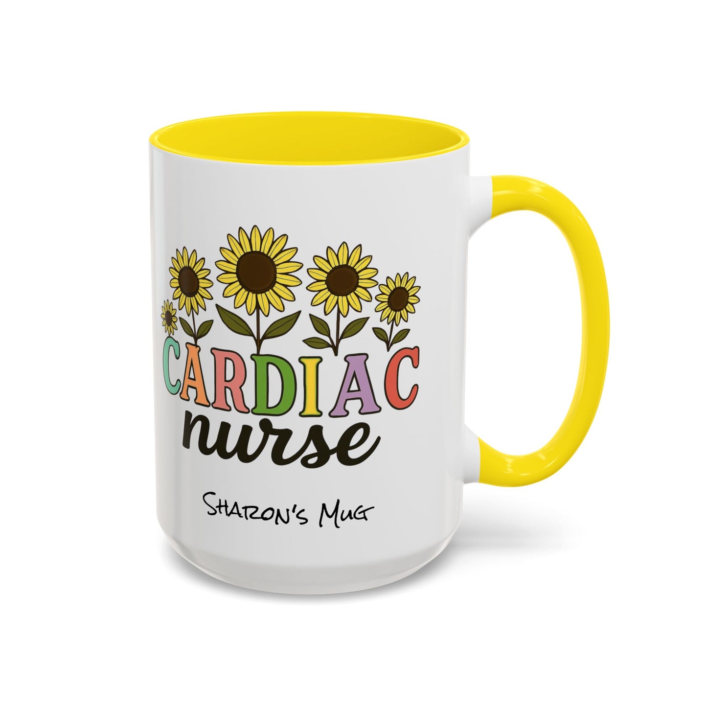 Cardiac Nurse Sunflower Accent Coffee Mug, CVICU Nurse Mug, Cardiac Nursing Grad Gift, Cardiac ICU Nurse, Cardiology RN NP
