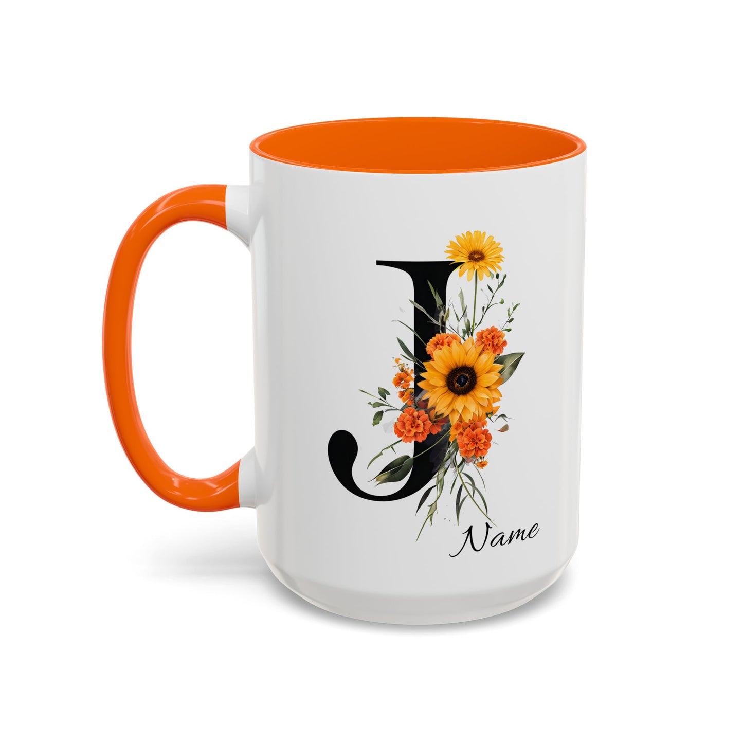 Personalized Floral Monogram - Letter J - Elegant Accent Coffee Mug – Personalized Mothers Day Gift