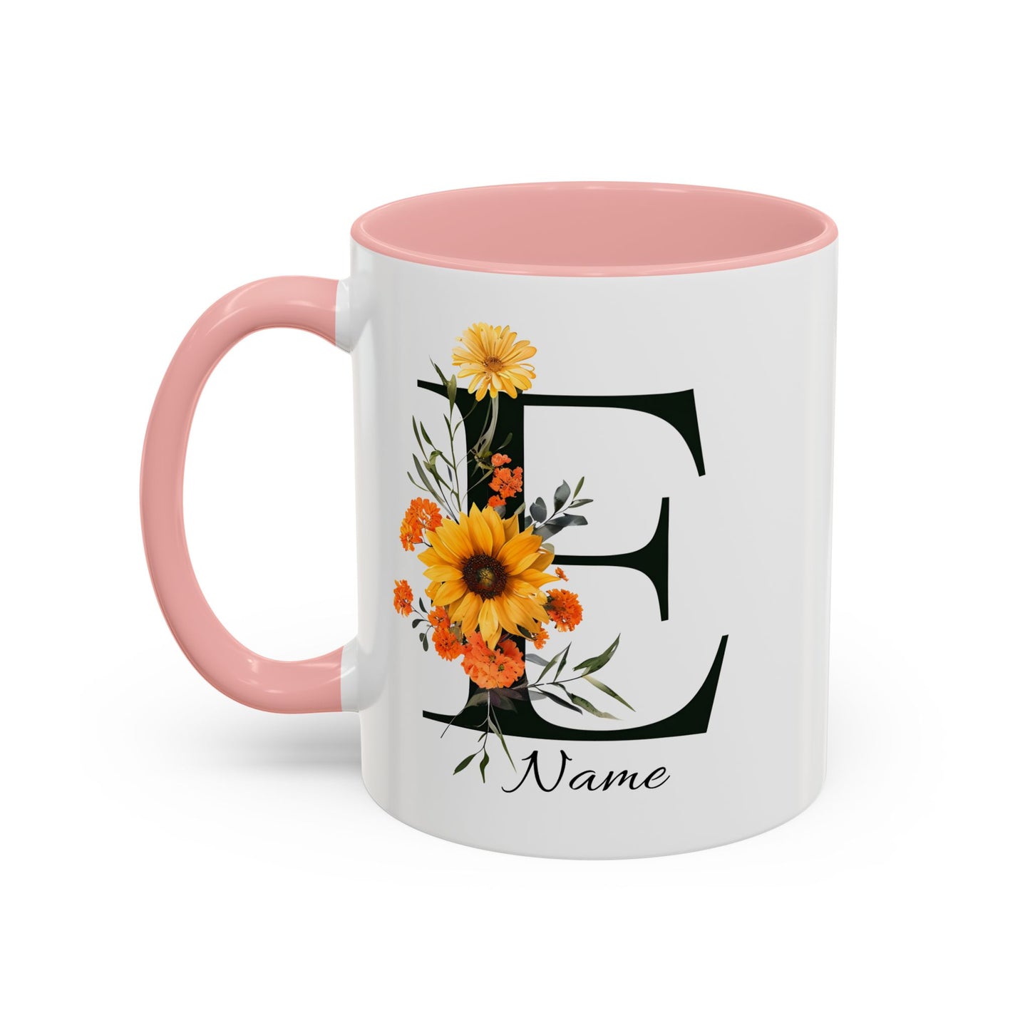 Personalized Floral Monogram Mug, Letter E Mug, Custom Text Mug, Bridesmaid Gift, God Mother Gift, Hangover Kit