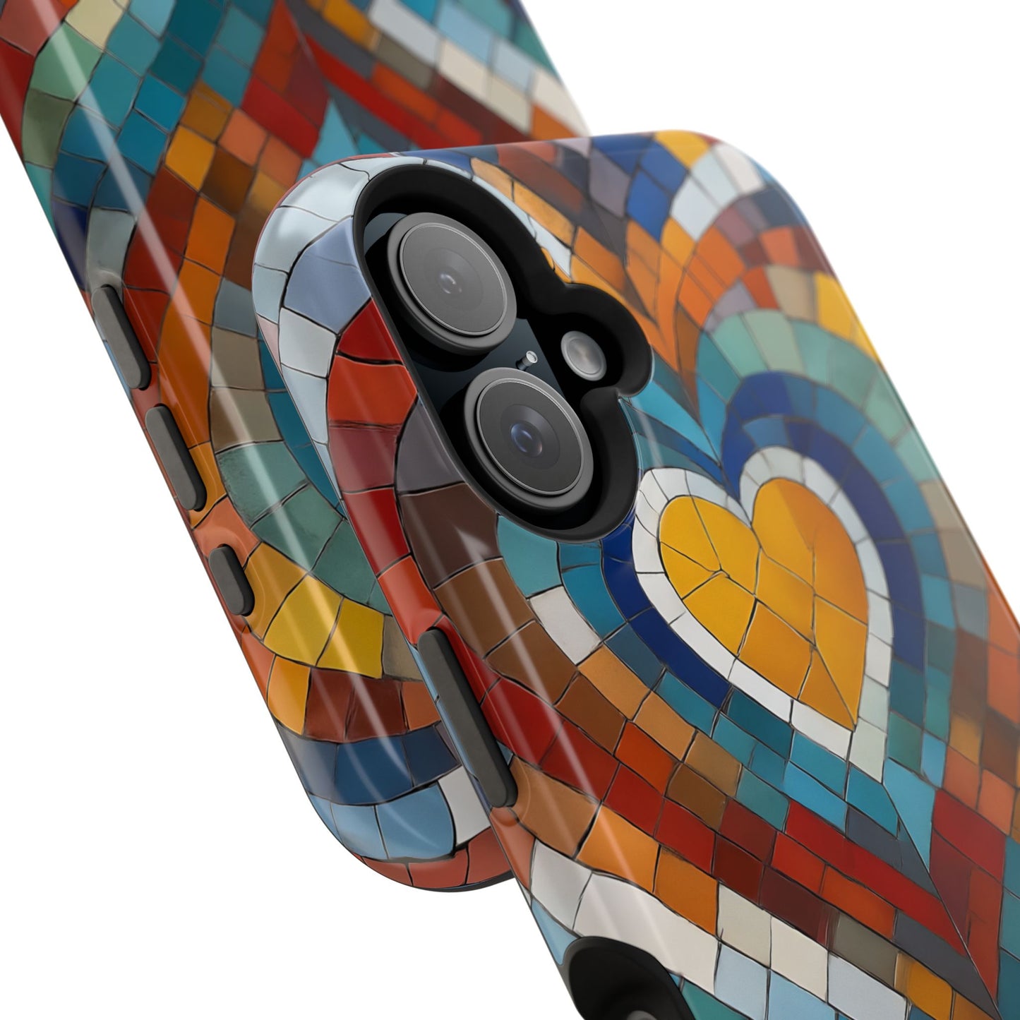 Magnetic Heart Mosaic iPhone Case, Faux Stained Glass, Trendy Phone Cover, Artistic Phone Case, Wireless Charging