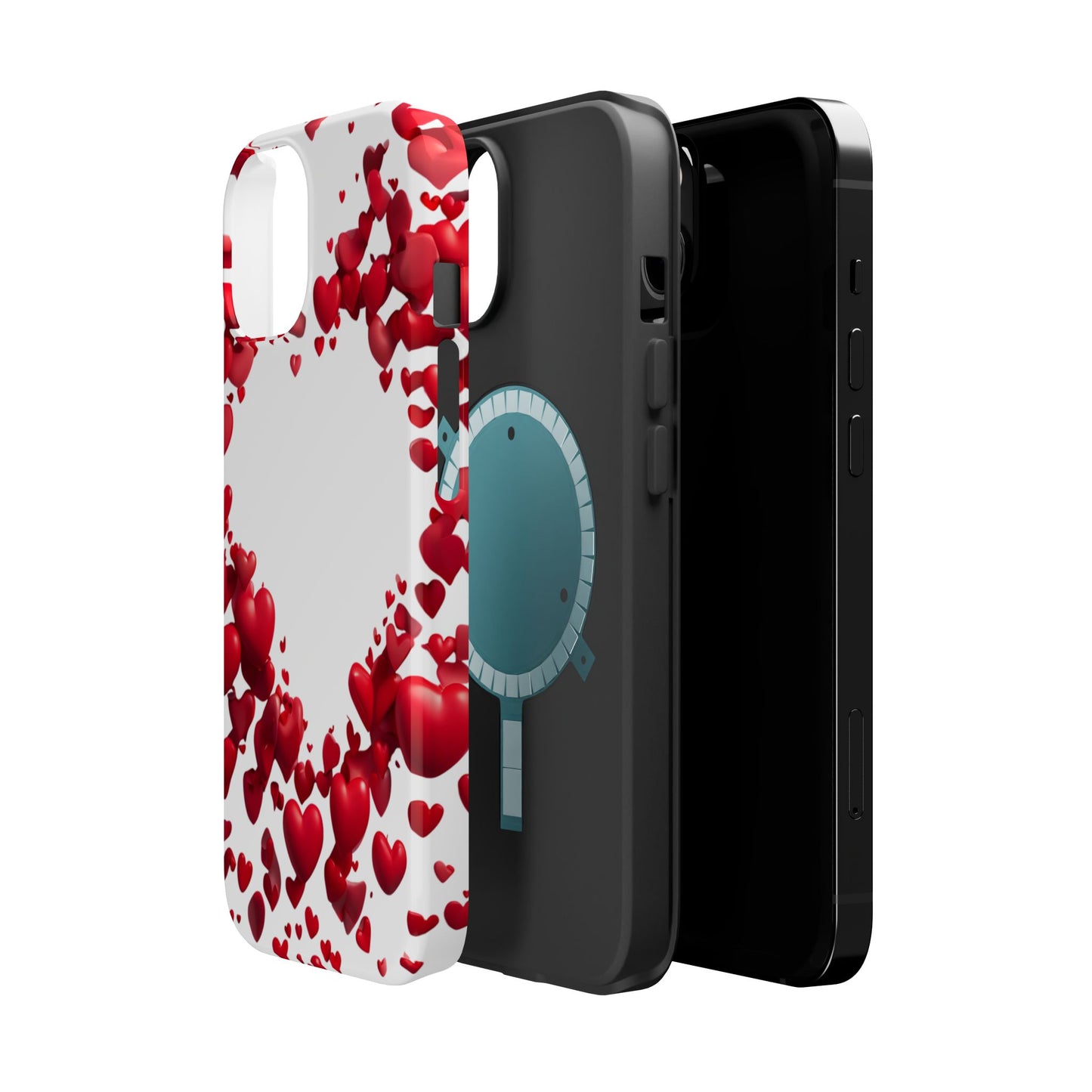 Heart-Shaped Heart Motif Magnetic Tough iPhone Case, Love Themed Phone Cover, Valentine's Day Gift,  Romantic Phone Case