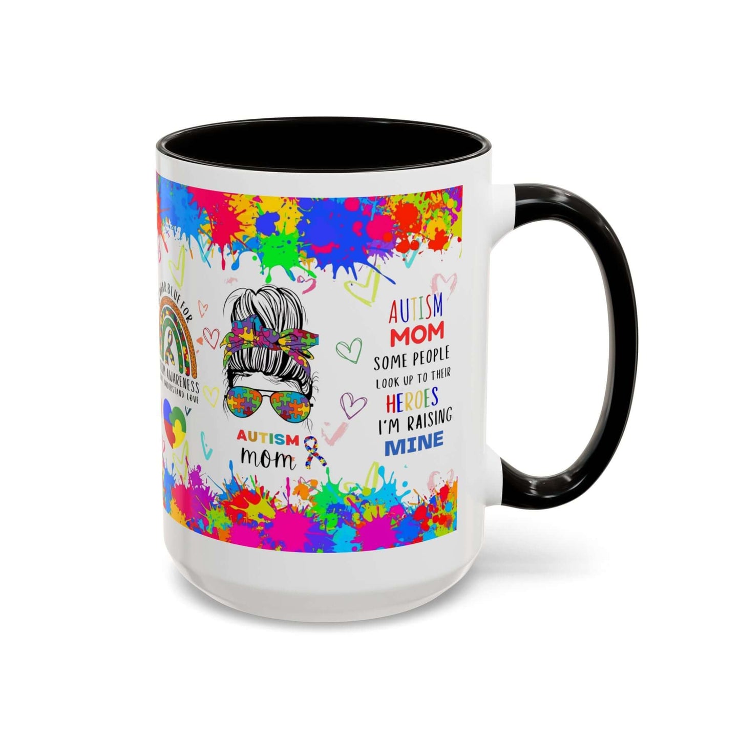 Colorful Autism Mom Mug featuring vibrant neurodiversity designs and heartfelt quotes about raising autistic children.