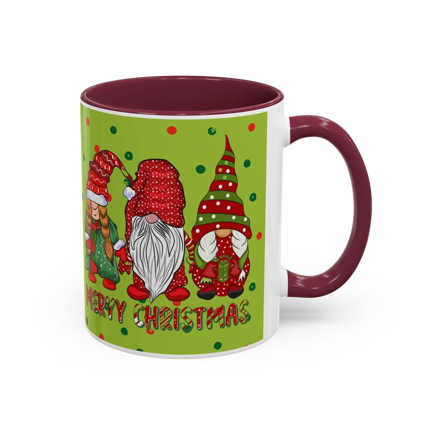 Merry Christmas Gnom Trio. Gnome Mug, Green Holiday Coffee Cup, Festive Hot Cocoa Mug, Cute Gnome Lover Gift, Cozy Winter Christmas Drinkware