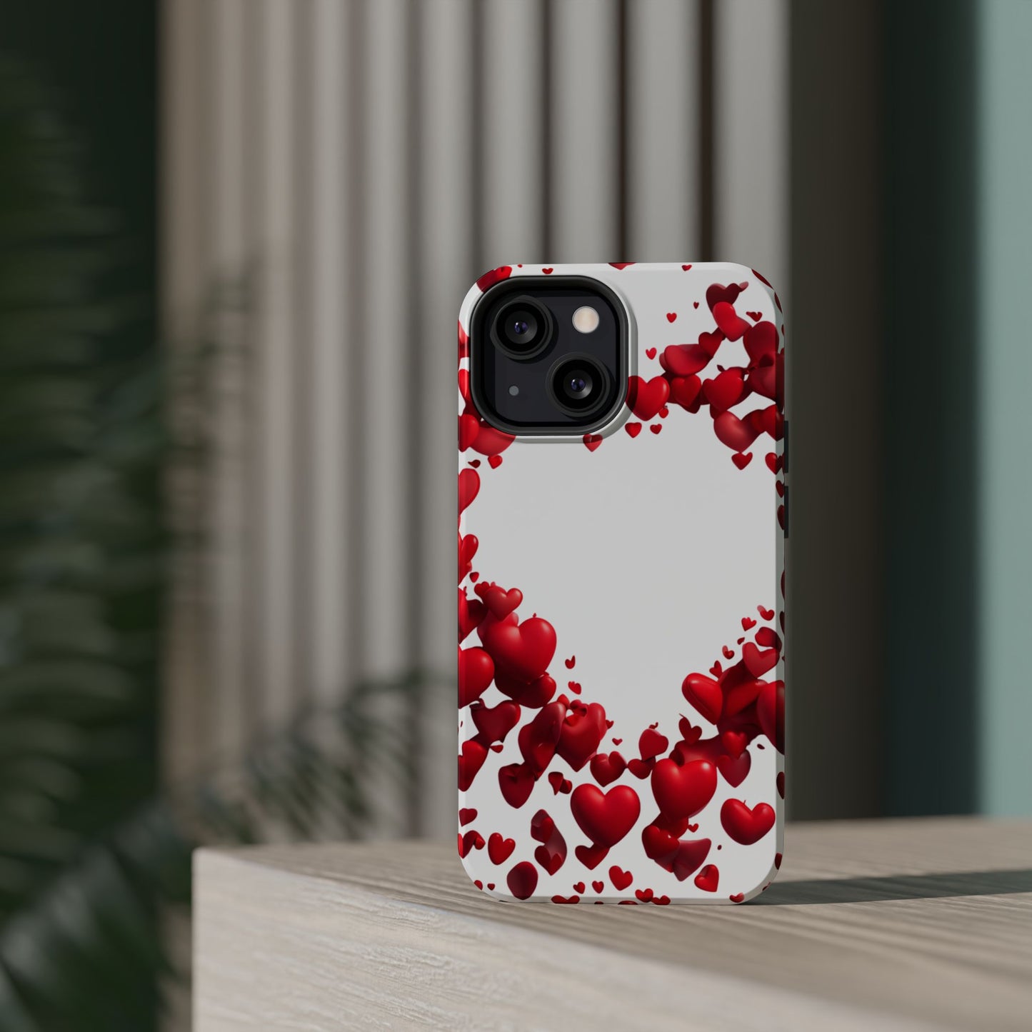 Heart-Shaped Heart Motif Magnetic Tough iPhone Case, Love Themed Phone Cover, Valentine's Day Gift,  Romantic Phone Case