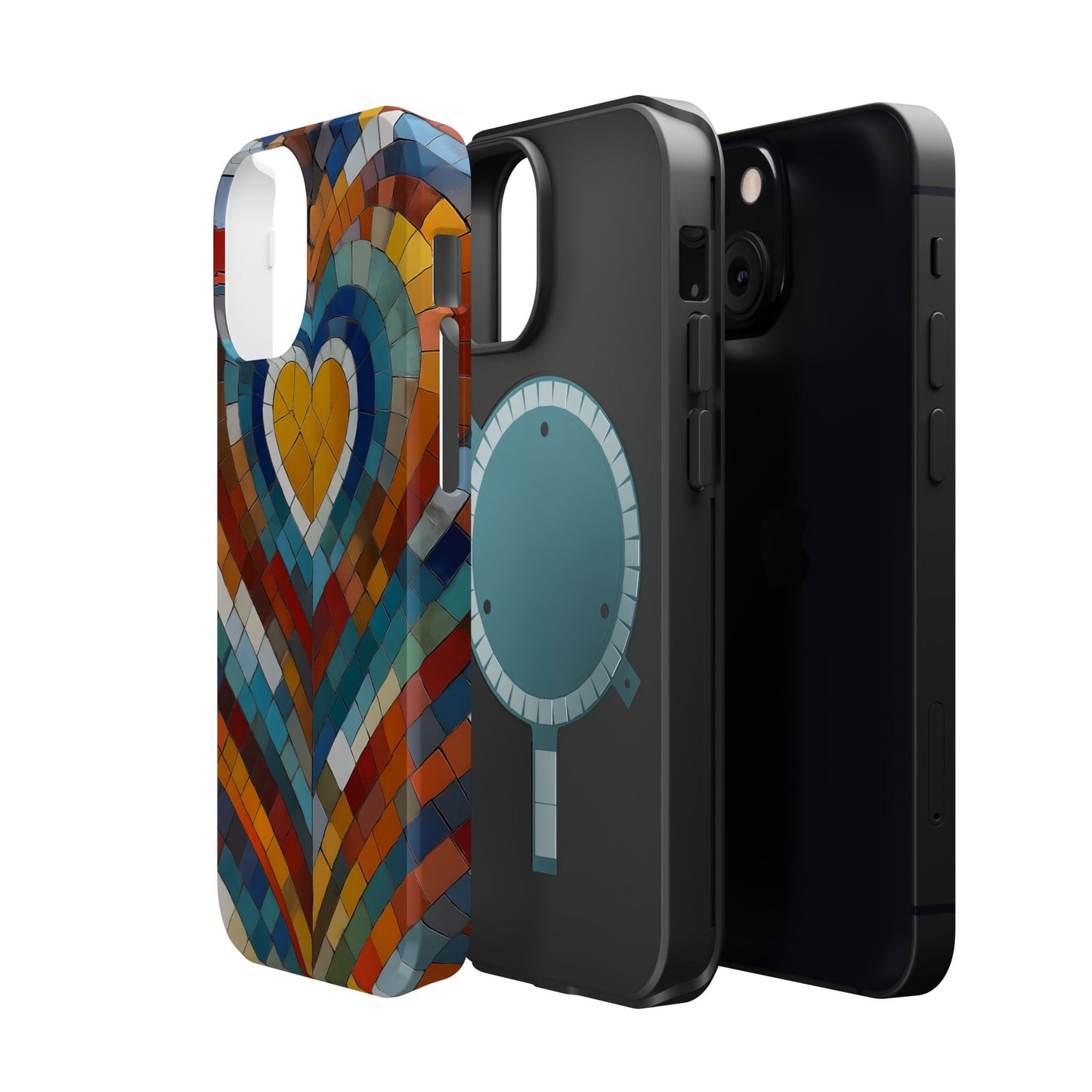 Magnetic Heart Mosaic iPhone Case, Faux Stained Glass, Trendy Phone Cover, Artistic Phone Case, Wireless Charging