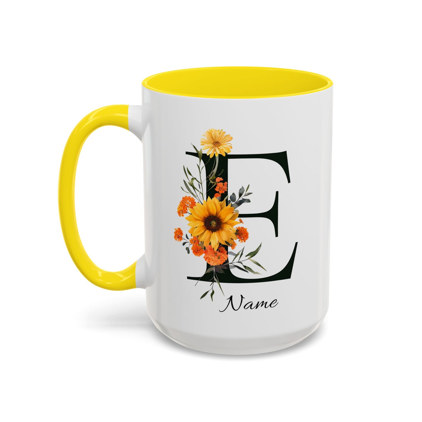 Personalized Floral Monogram Mug, Letter E Mug, Custom Text Mug, Bridesmaid Gift, God Mother Gift, Hangover Kit
