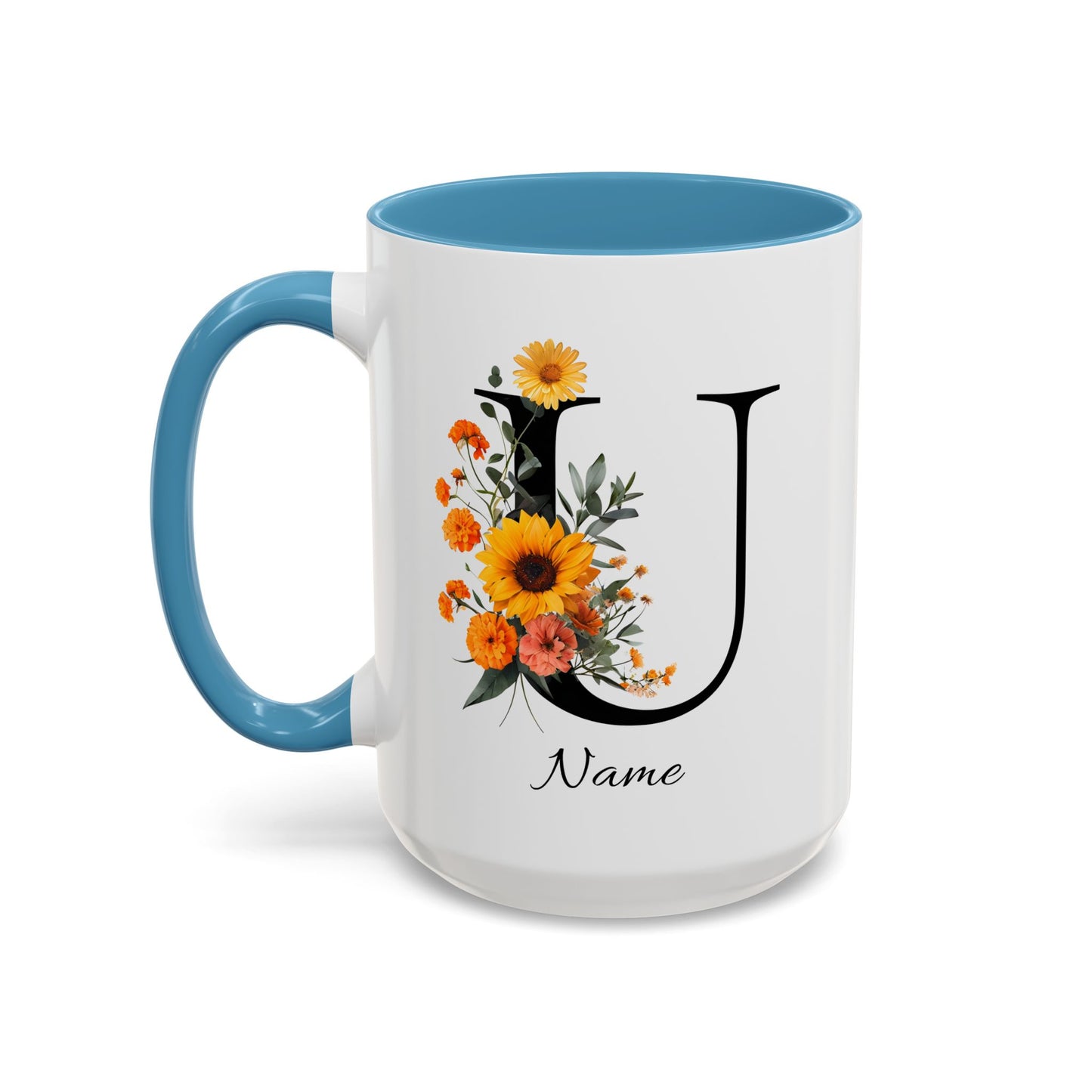 Personalized Floral Monogram - Letter U - Elegant Accent Coffee Mug – Personalized Mothers Day Gift