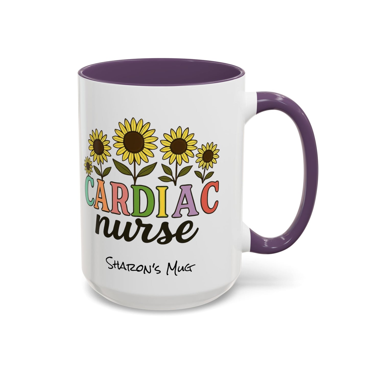 Cardiac Nurse Sunflower Accent Coffee Mug, CVICU Nurse Mug, Cardiac Nursing Grad Gift, Cardiac ICU Nurse, Cardiology RN NP