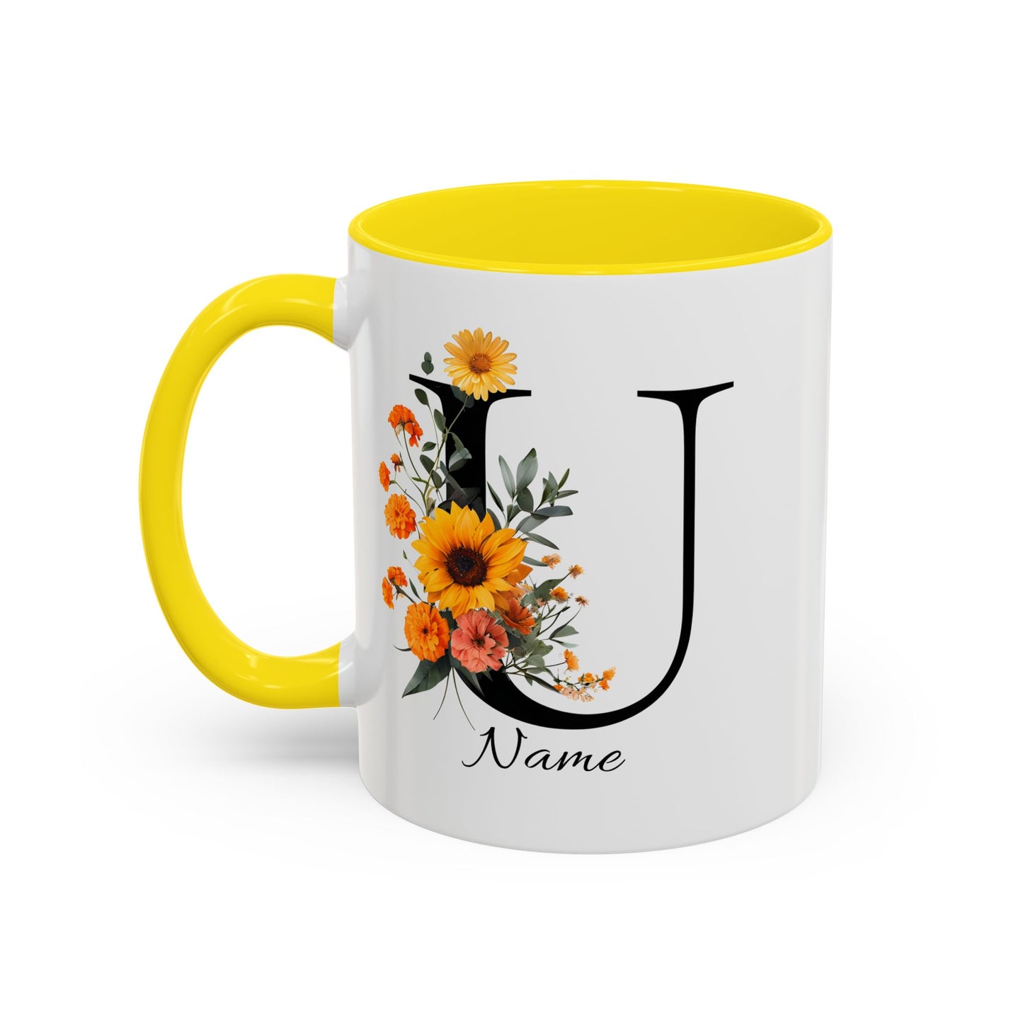 Personalized Floral Monogram - Letter U - Elegant Accent Coffee Mug – Personalized Mothers Day Gift
