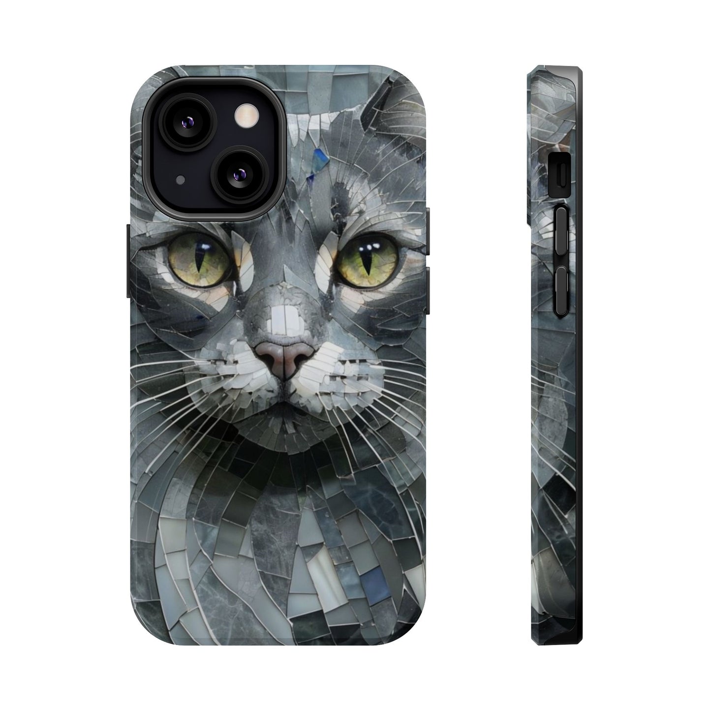 Stylish Cat Mosaic Magnetic iPhone Case, Black Cat Phone Case, Cute Cat Phone Case, Shockproof Case, Cat iPhone Case