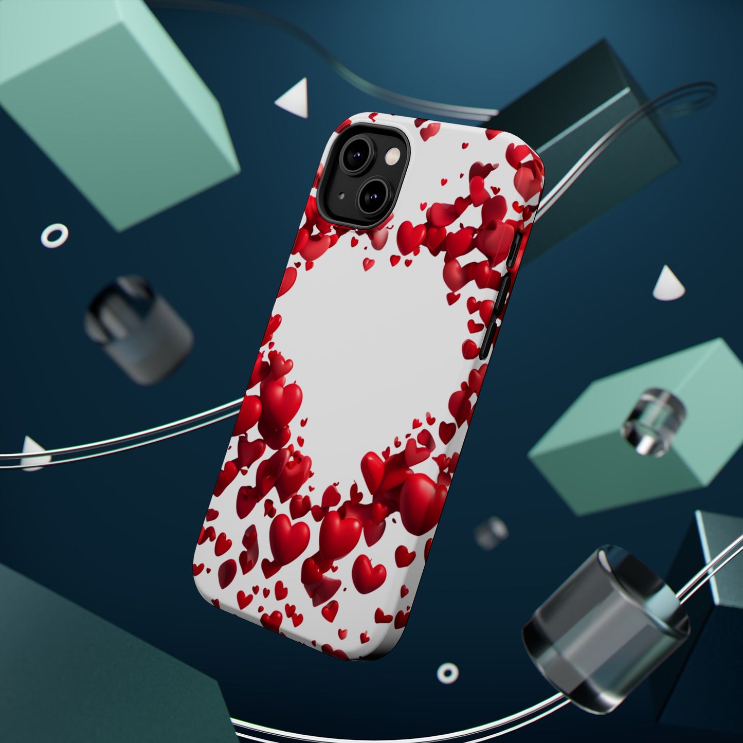 Heart-Shaped Heart Motif Magnetic Tough iPhone Case, Love Themed Phone Cover, Valentine's Day Gift,  Romantic Phone Case