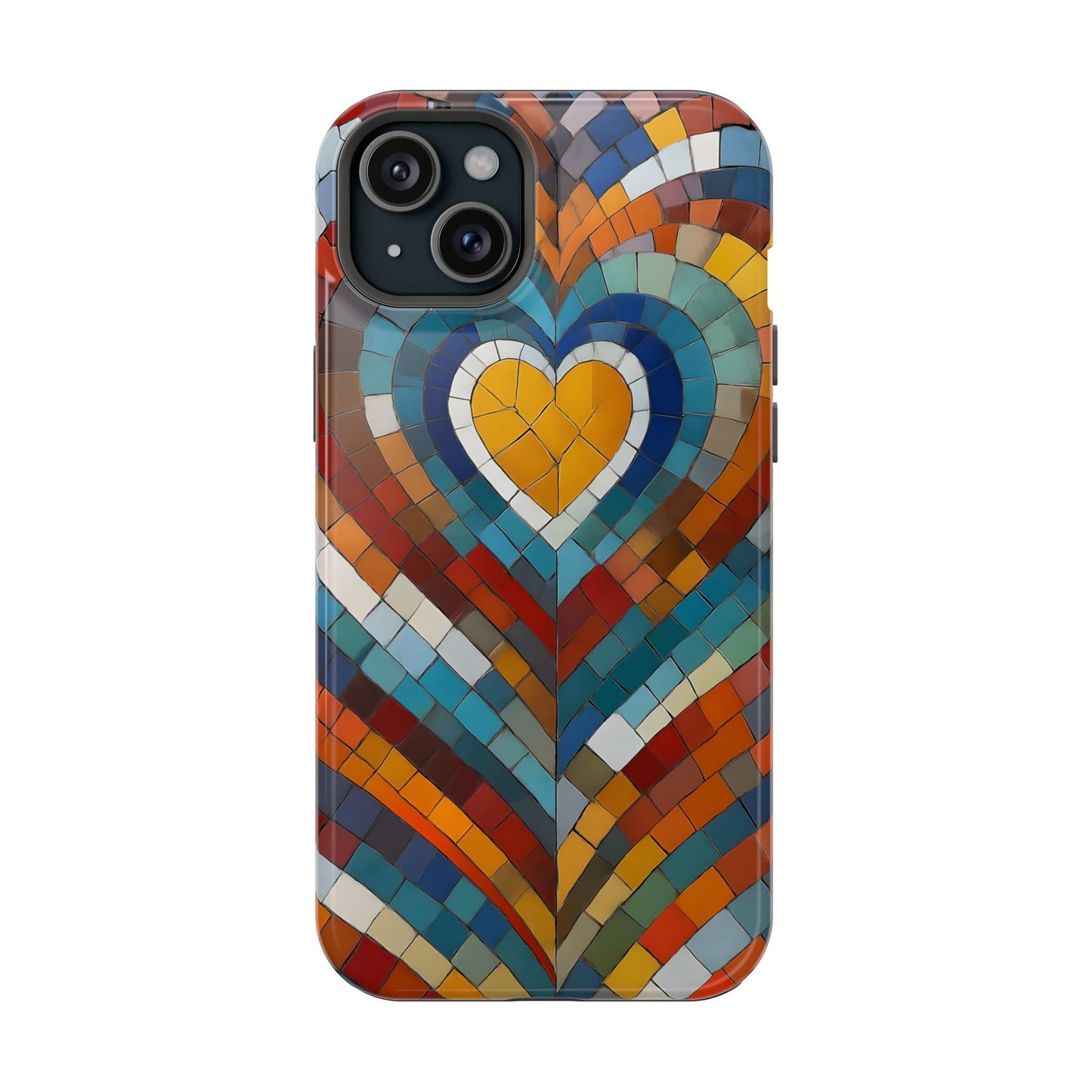 Magnetic Heart Mosaic iPhone Case, Faux Stained Glass, Trendy Phone Cover, Artistic Phone Case, Wireless Charging
