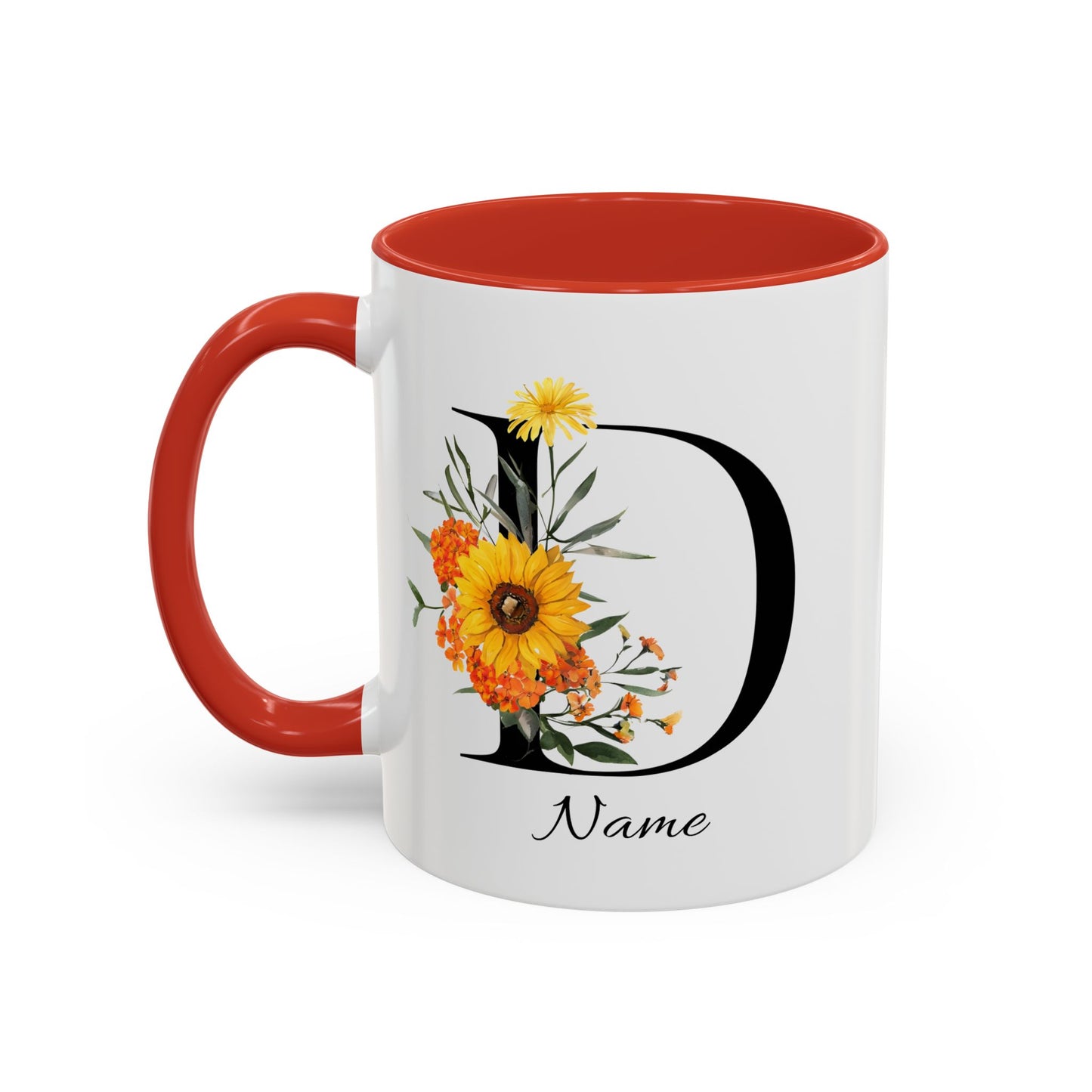 Personalized Floral Monogram, Letter D Mug, Initial Mug, Monogrammed Mug, Bridesmaid Gift, Custom Text Mug