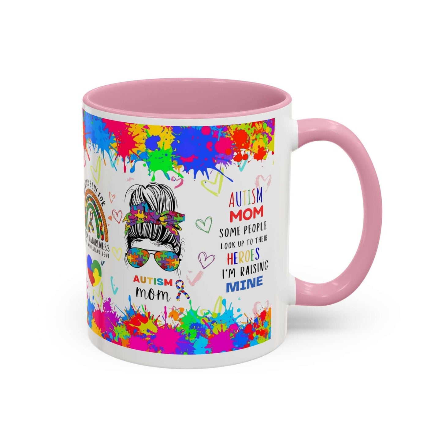 Colorful Autism Mom Mug featuring vibrant neurodiversity designs and heartfelt quotes about raising autistic children.