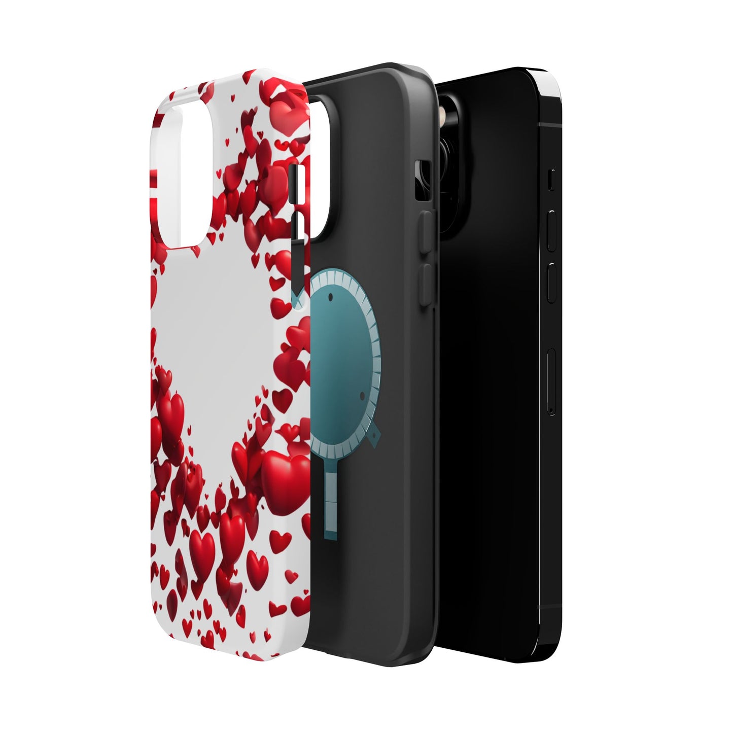 Heart-Shaped Heart Motif Magnetic Tough iPhone Case, Love Themed Phone Cover, Valentine's Day Gift,  Romantic Phone Case