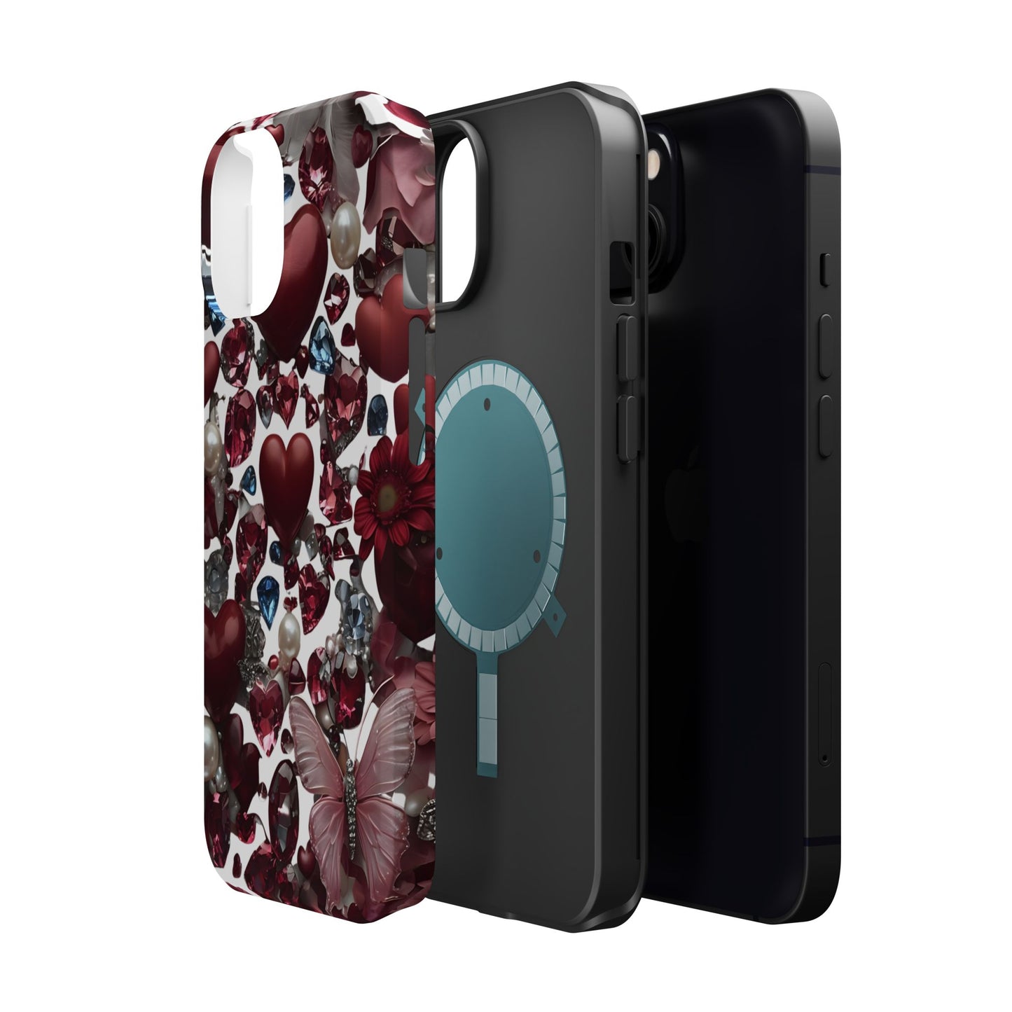 Romantic Floral Hearts Magnetic Tough iPhone Case -  Durable Phone Case for Gifts, Valentine's Day, Birthday, Anniversary, Cute Accessories