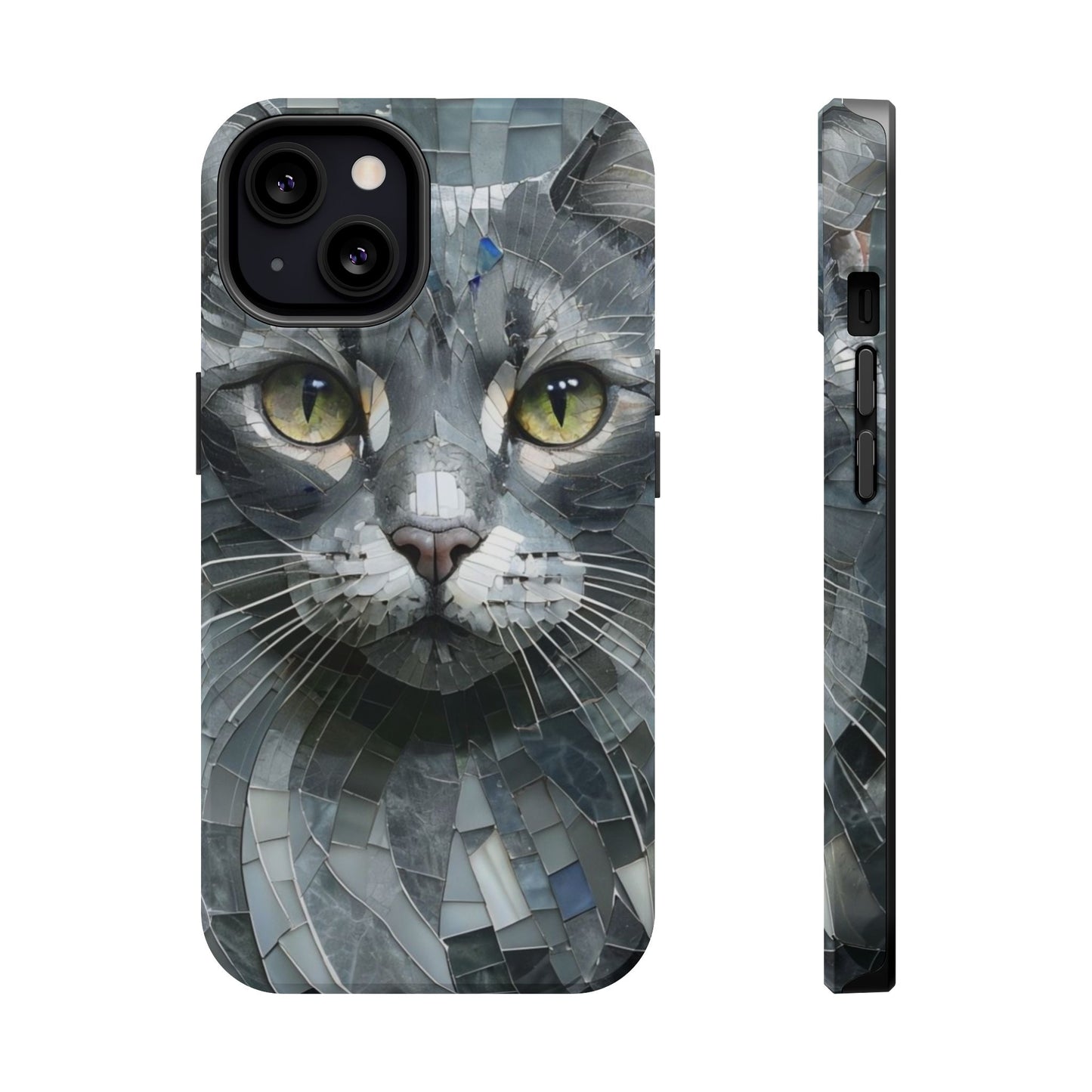 Stylish Cat Mosaic Magnetic iPhone Case, Black Cat Phone Case, Cute Cat Phone Case, Shockproof Case, Cat iPhone Case
