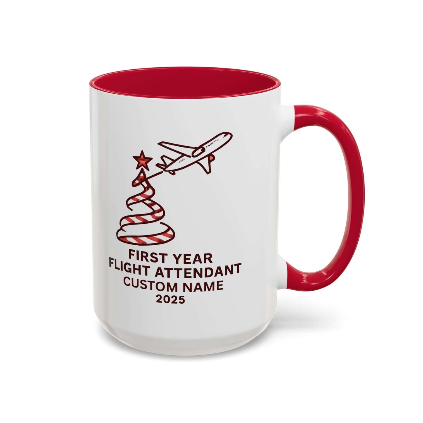 Custom first year flight attendant mugs with festive design, perfect for holiday keepsakes in aviation.