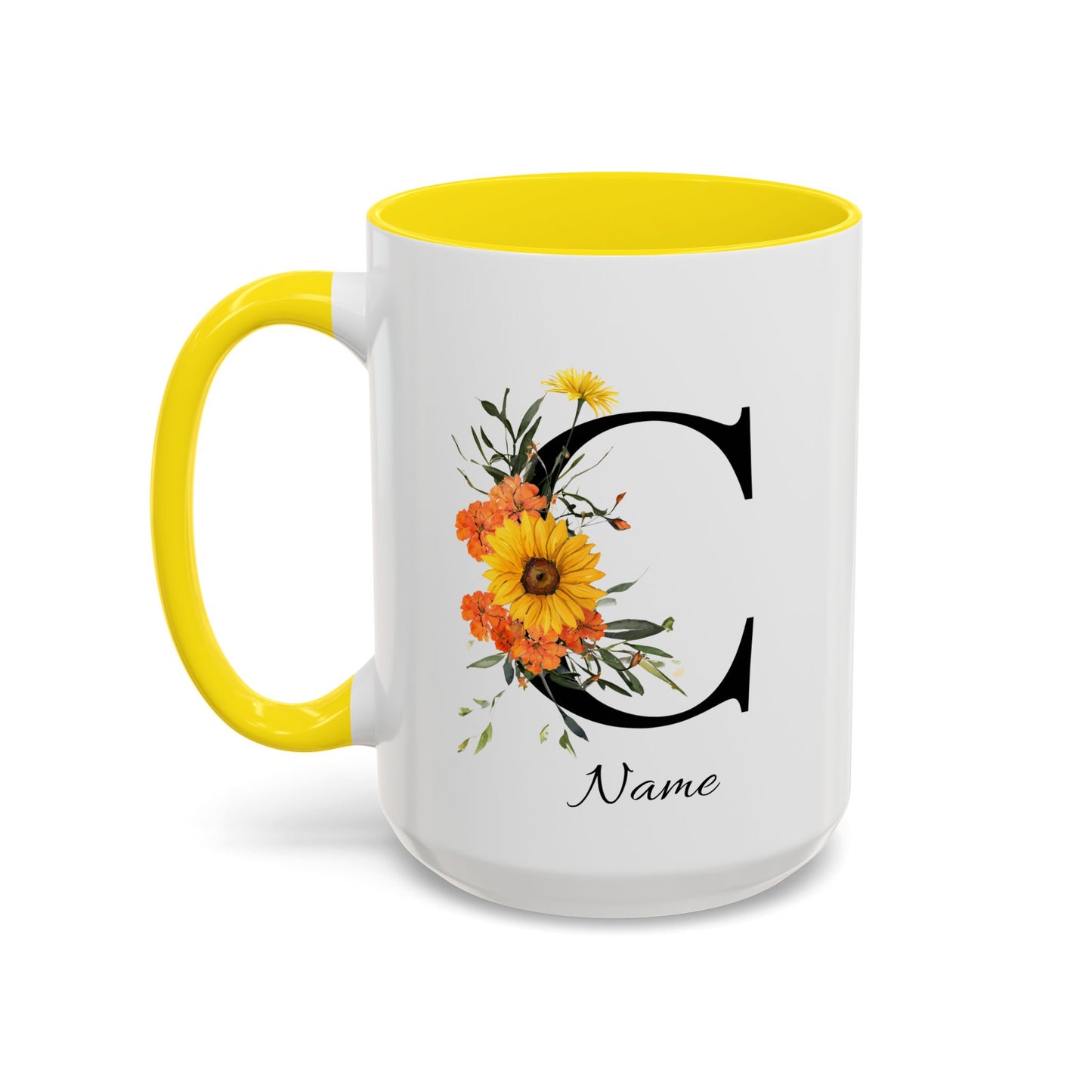 Personalized Floral Monogram Mug, Letter C, Bachelorette Cups, Initial Mug, Bridesmaid Mug, Godmother Gift