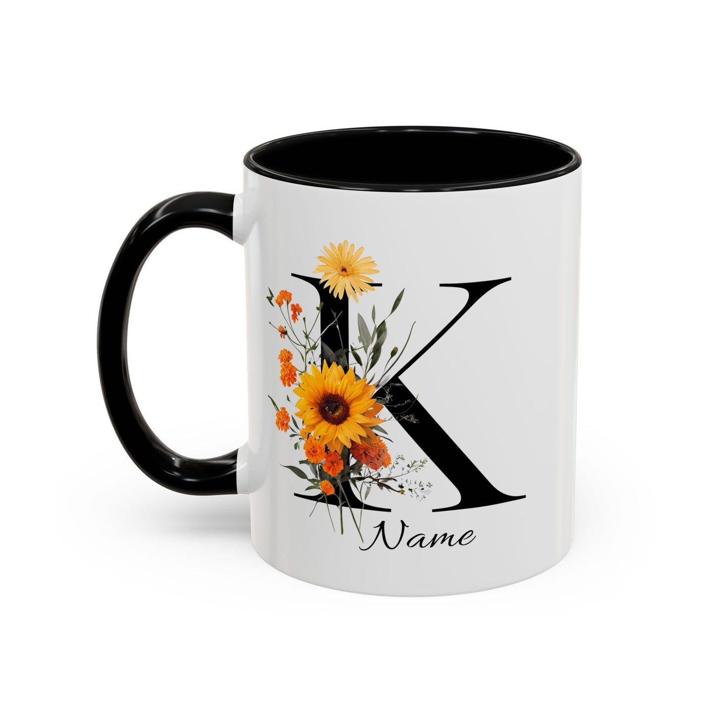 Personalized Floral Monogram - Letter K - Elegant Accent Coffee Mug – Personalized Mothers Day Gift