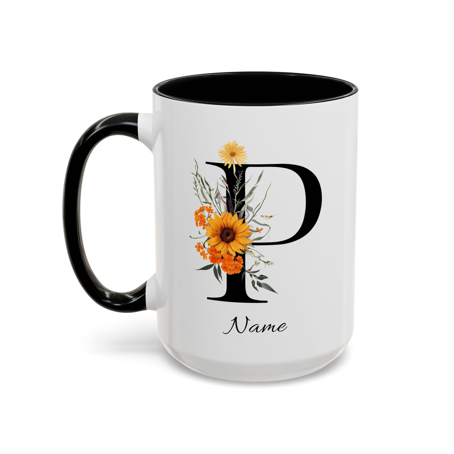 Personalized Floral Monogram - Letter P - Elegant Accent Coffee Mug – Personalized Mothers Day Gift