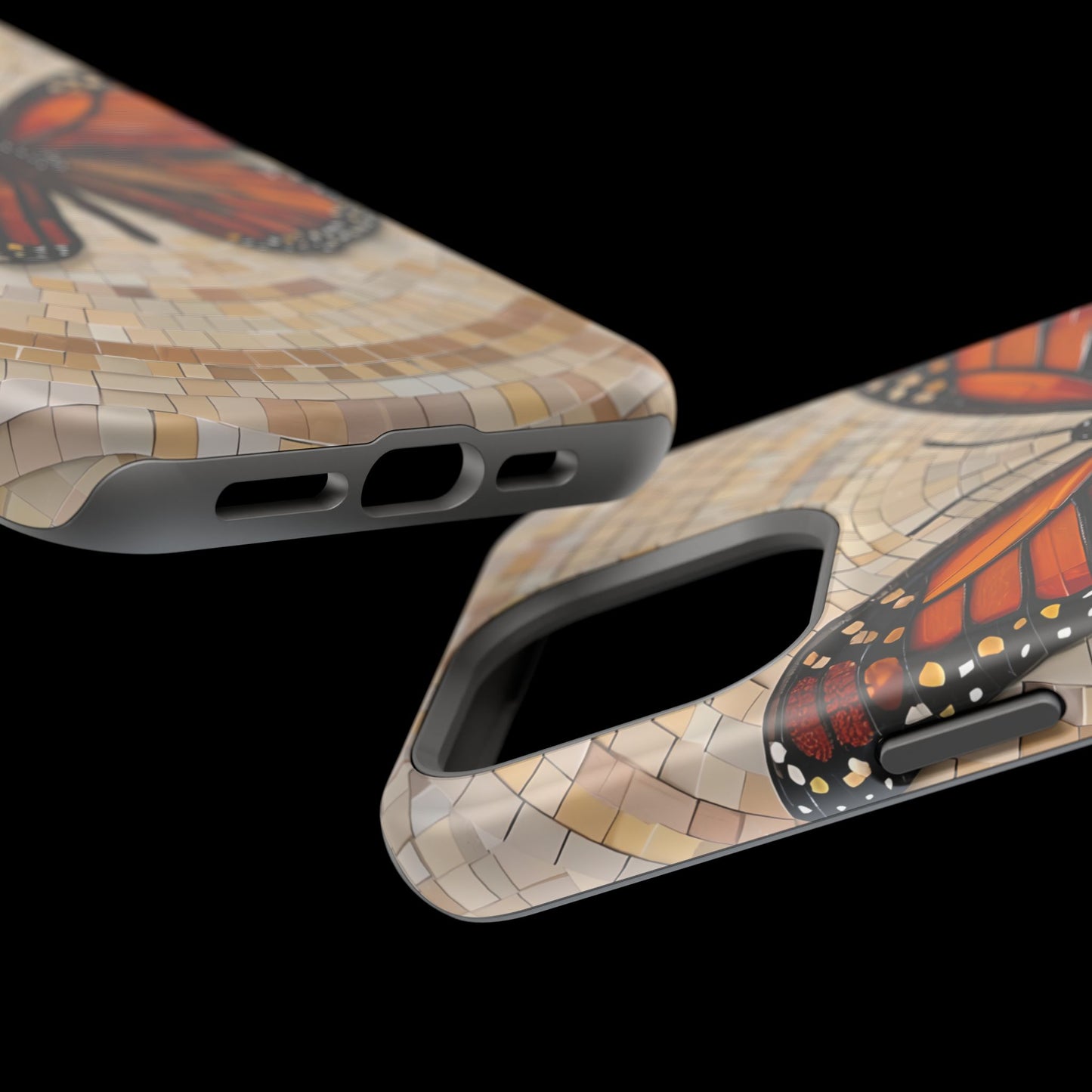 Monarch Butterfly Mosaic iPhone Case, Orange Butterfly Case, Artistic Phone Cover, Trendy iPhone Case, Wireless Charging Cover