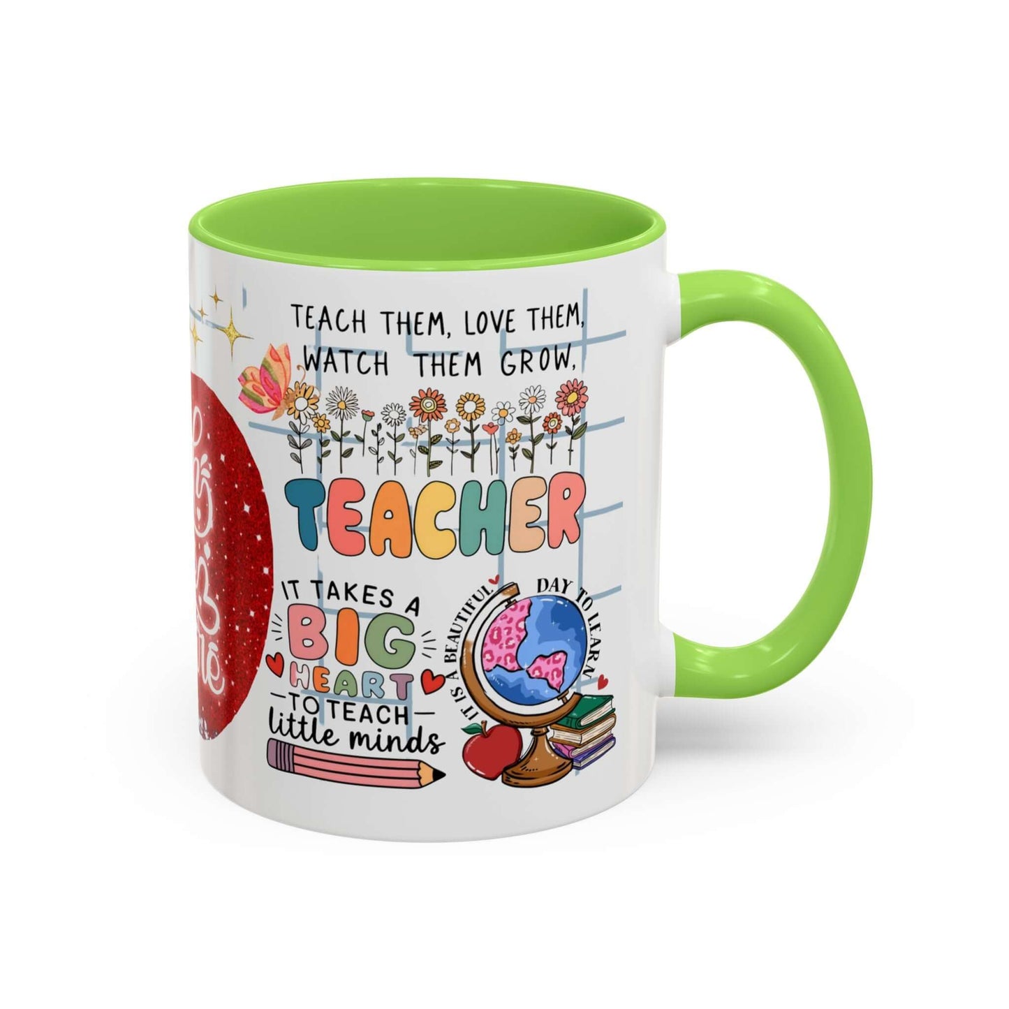 Colorful Teacher Appreciation Coffee Mug featuring inspiring quotes and illustrations, perfect gift for educators.