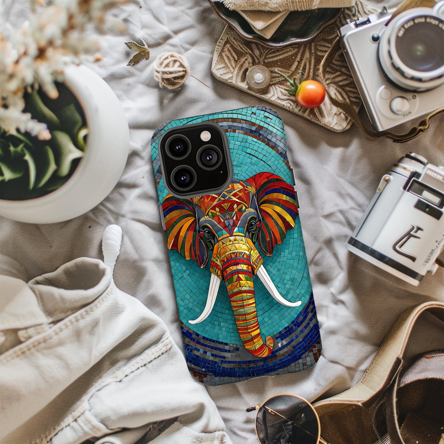 Artistic Elephant Phone Case, Elephant Case, Trendy iPhone Case, Elephant Lover Gift, Unique iPhone Case, Mosaic Design