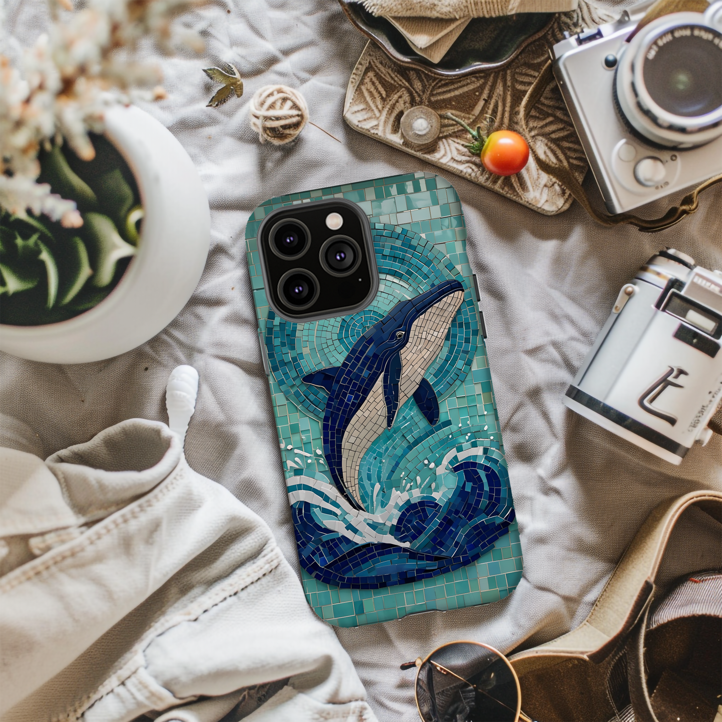 Whale Watching Mosaic iPhone Case, Whale Art, Unique Phone Case, Humpback Whale, Whale Gift, Marine Biology, Whale Watcher