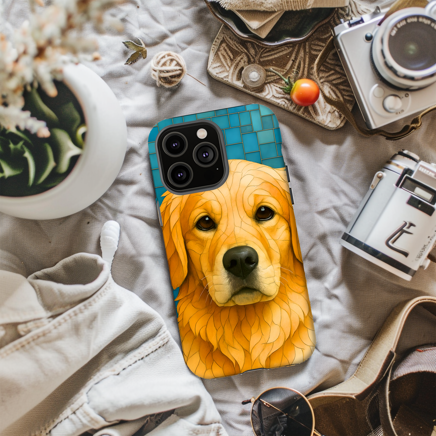 Golden Retriever Mosaic Phone Case, Dog Lover Gift, Protective iPhone Cover, Unique Pet Art, Animal Pattern Case