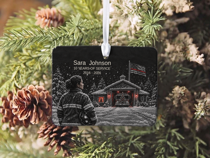 Thin Red Line Firefighter Ornament: Thin Red Line Gift, Custom Firefighter Ornament, Ceramic Keepsake Stocking Stuffer 2026 Present