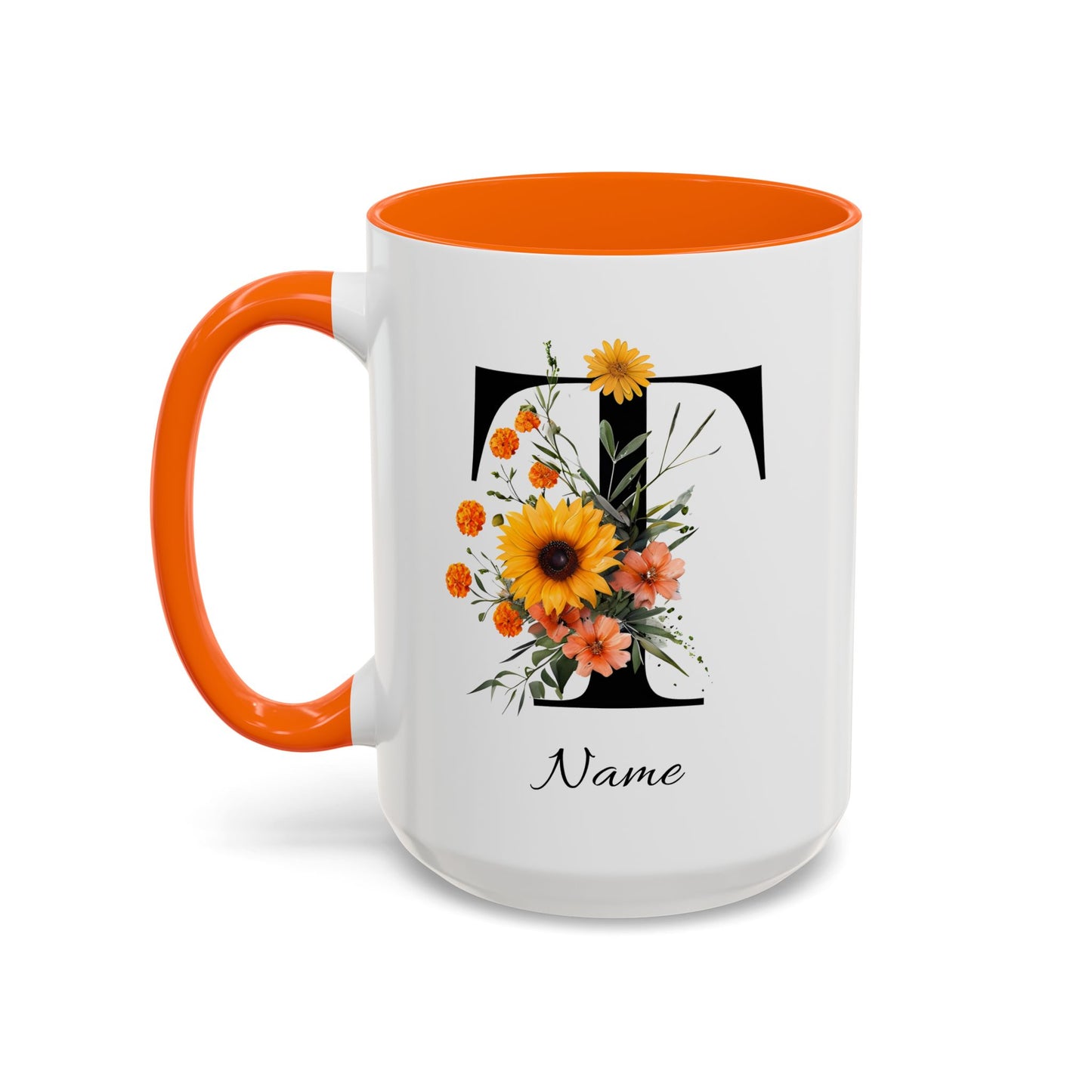 Personalized Floral Monogram - Letter T - Elegant Accent Coffee Mug – Personalized Mothers Day Gift