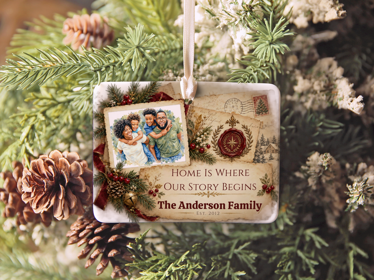 First Christmas Family of Three Ornament, Personalized Family Name Ornament, Family Christmas Ornament, Ceramic Keepsake