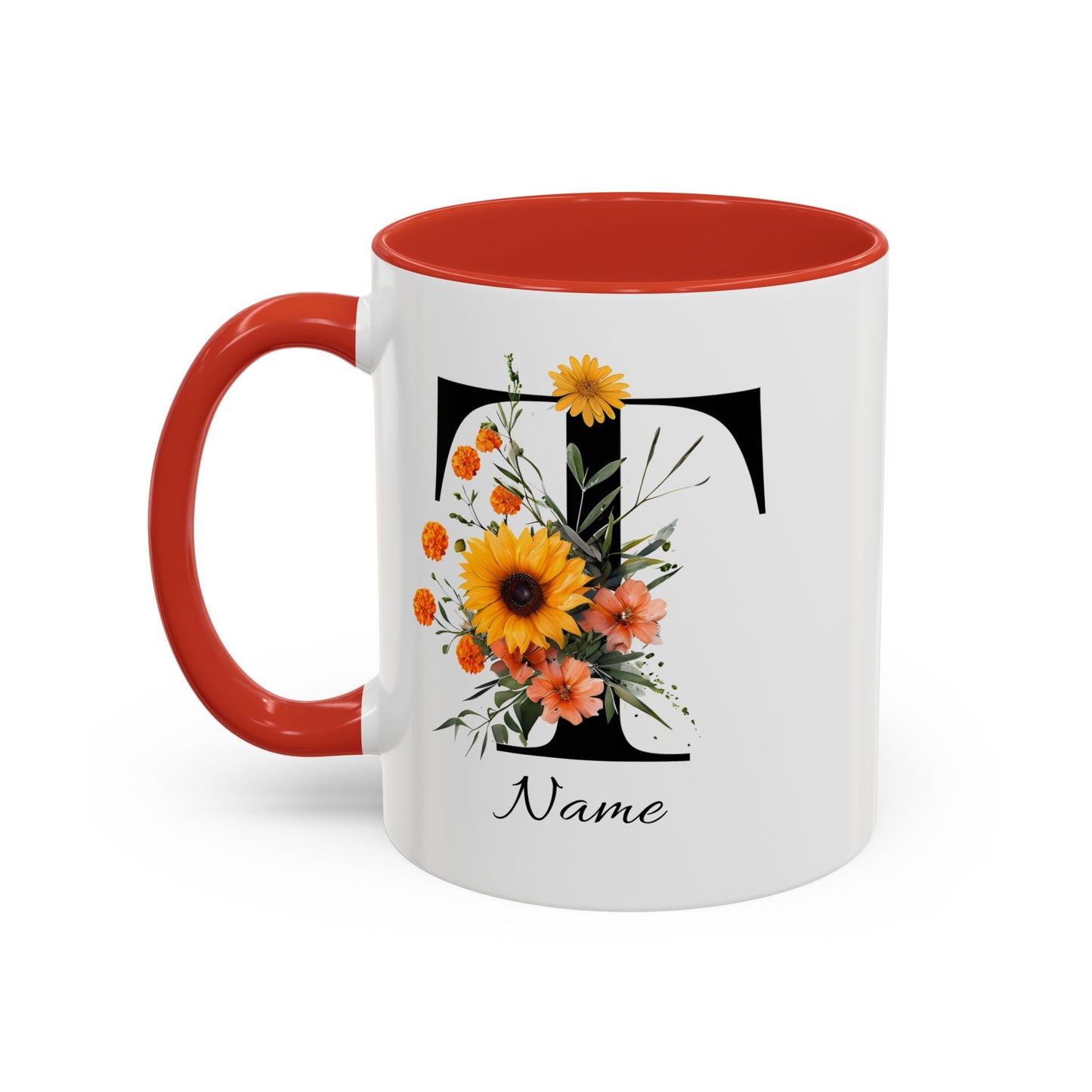 Personalized Floral Monogram - Letter T - Elegant Accent Coffee Mug – Personalized Mothers Day Gift
