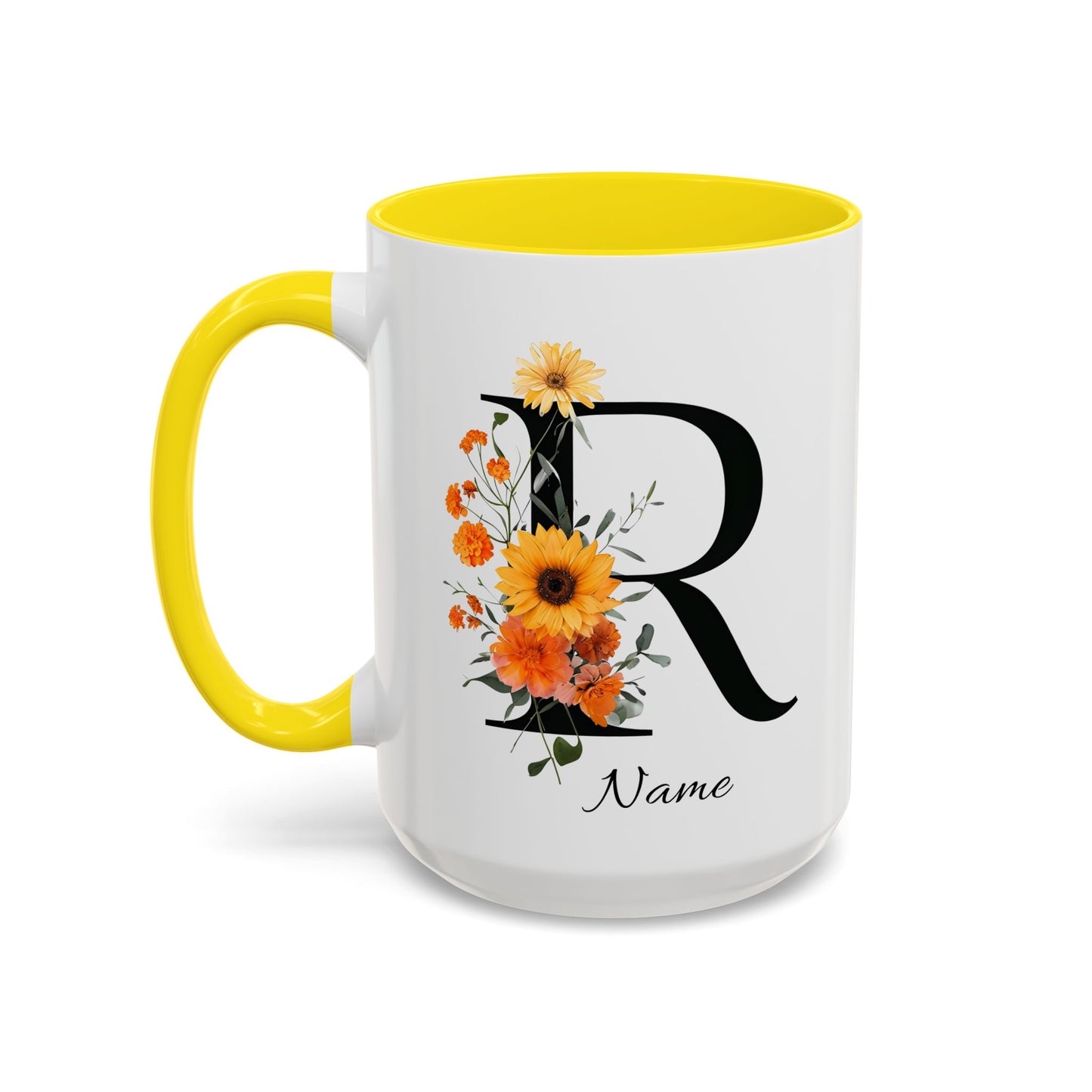Personalized Floral Monogram - Letter R - Elegant Accent Coffee Mug – Personalized Mothers Day Gift