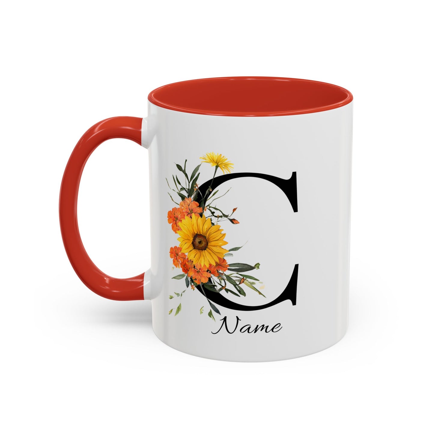 Personalized Floral Monogram Mug, Letter C, Bachelorette Cups, Initial Mug, Bridesmaid Mug, Godmother Gift