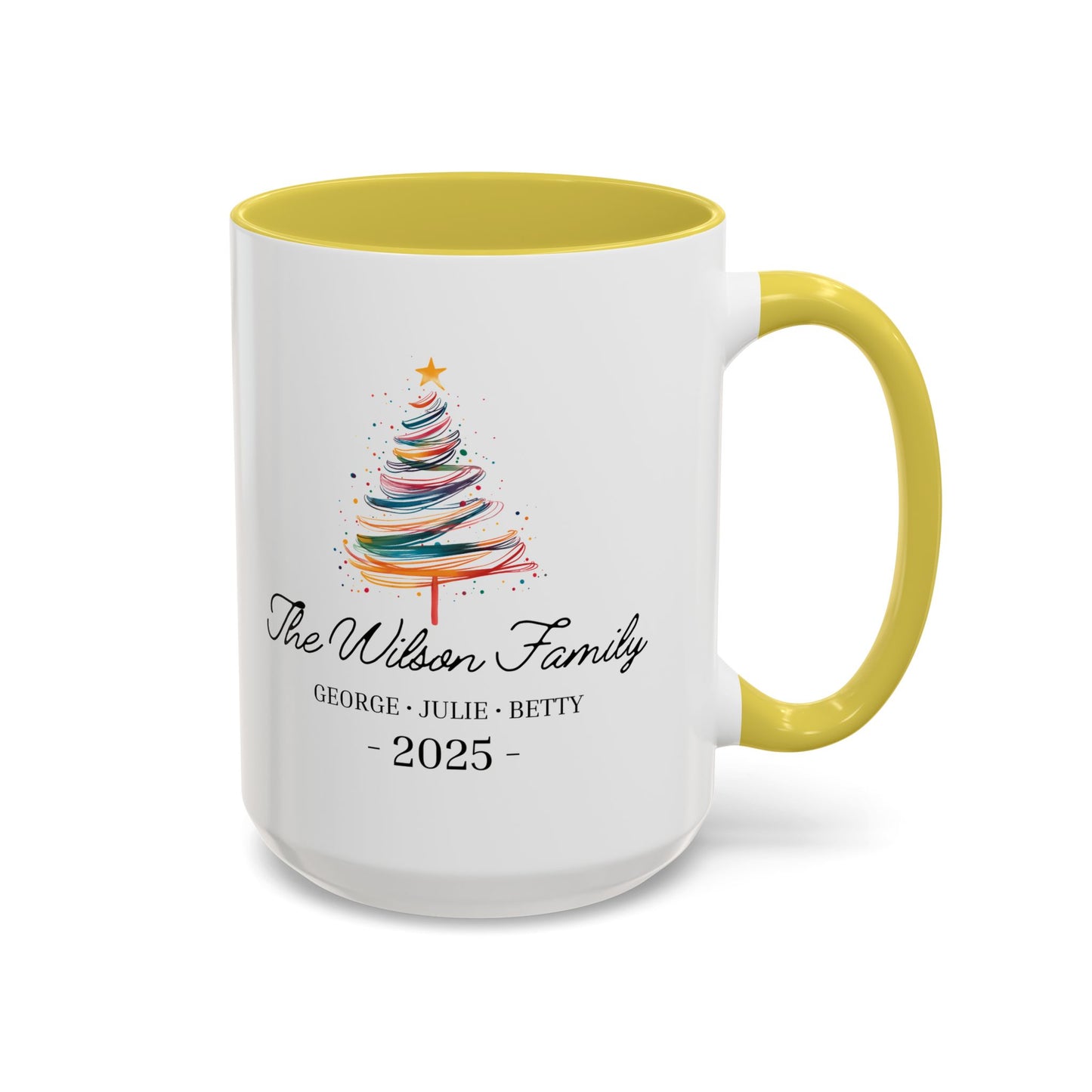 Personalized Family Christmas Mug, Custom Family Name Holiday Coffee Cup 2025, Colorful Christmas Tree Mug, Family Christmas Gift
