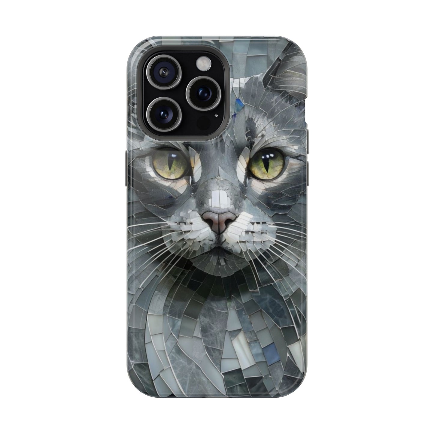 Stylish Cat Mosaic Magnetic iPhone Case, Black Cat Phone Case, Cute Cat Phone Case, Shockproof Case, Cat iPhone Case