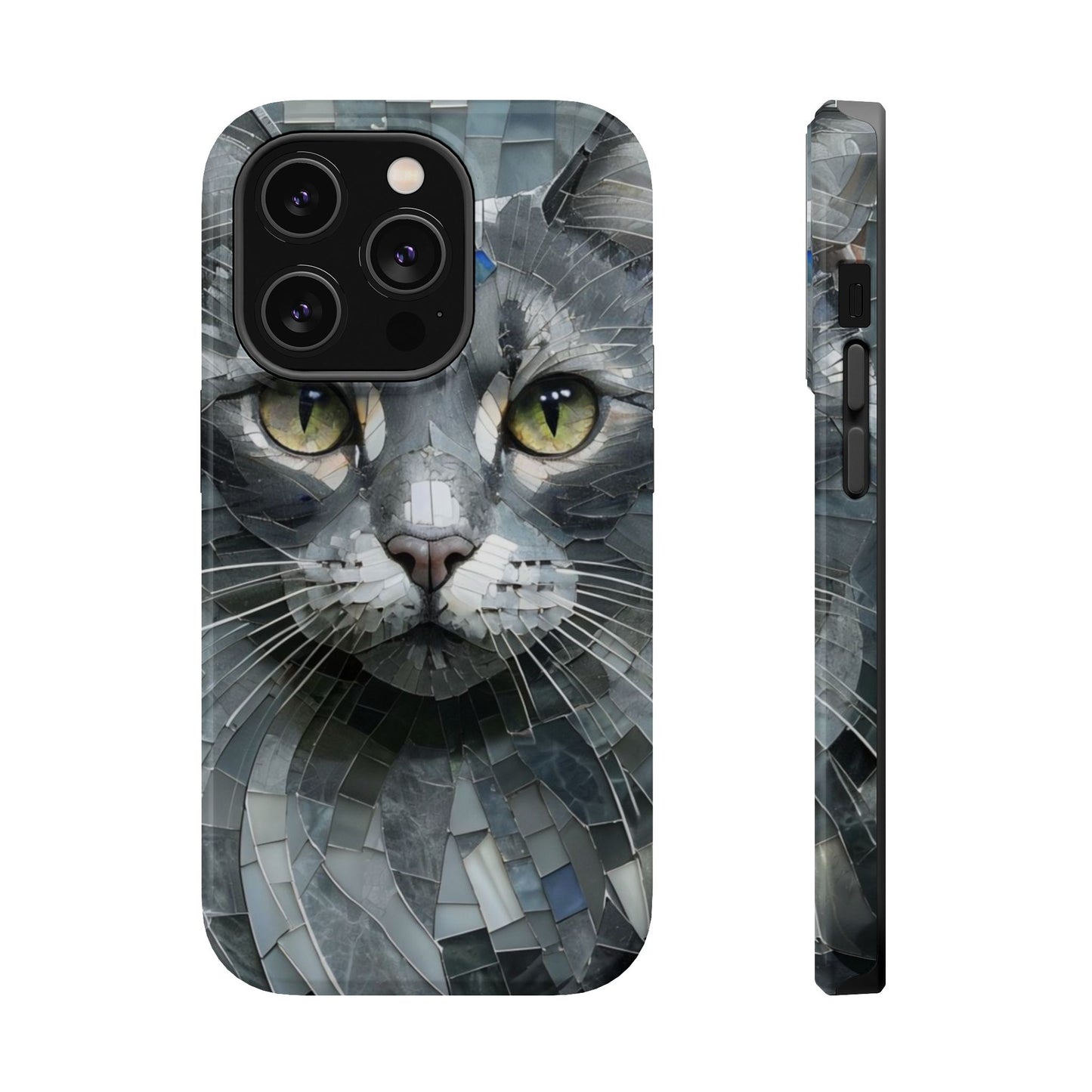 Stylish Cat Mosaic Magnetic iPhone Case, Black Cat Phone Case, Cute Cat Phone Case, Shockproof Case, Cat iPhone Case