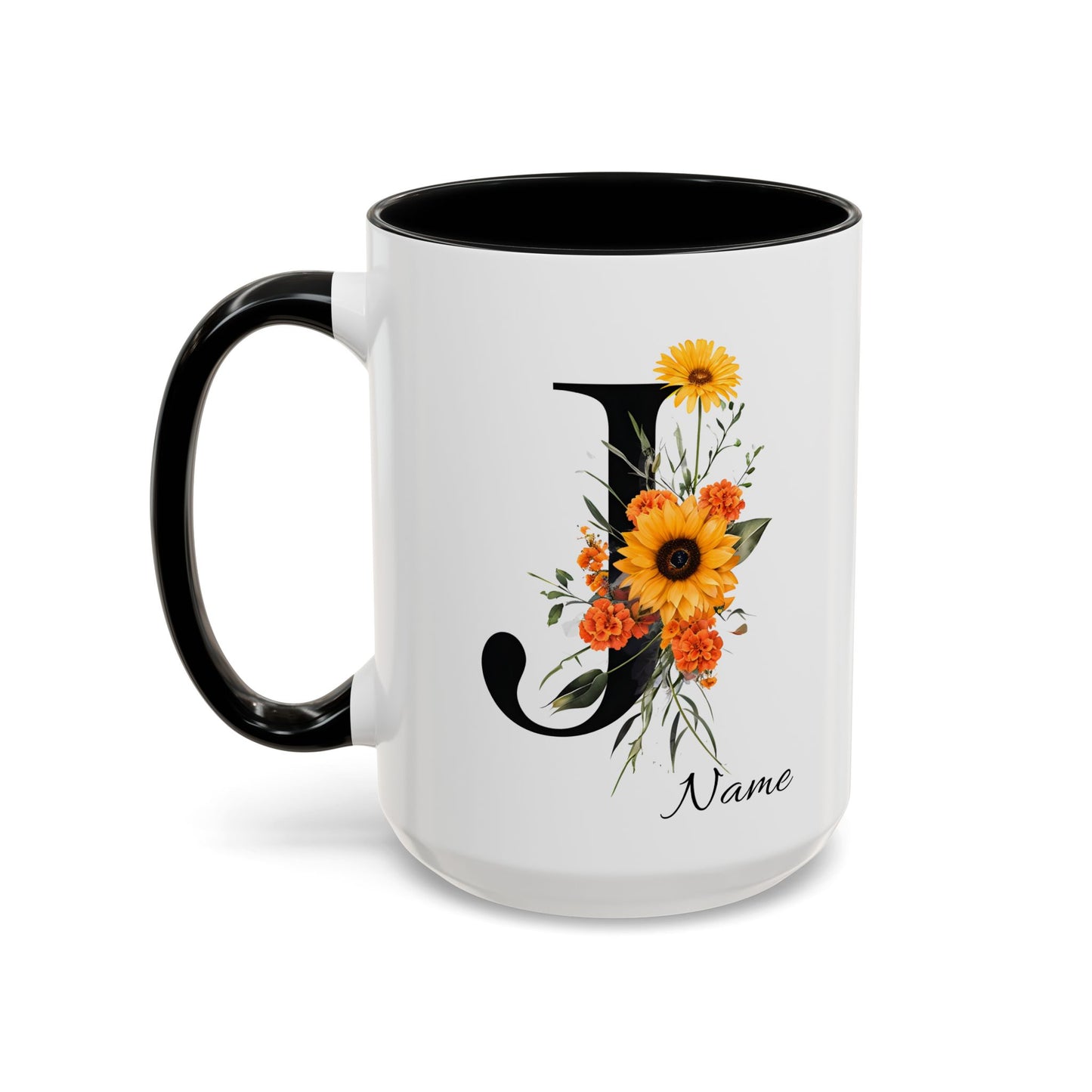 Personalized Floral Monogram - Letter J - Elegant Accent Coffee Mug – Personalized Mothers Day Gift