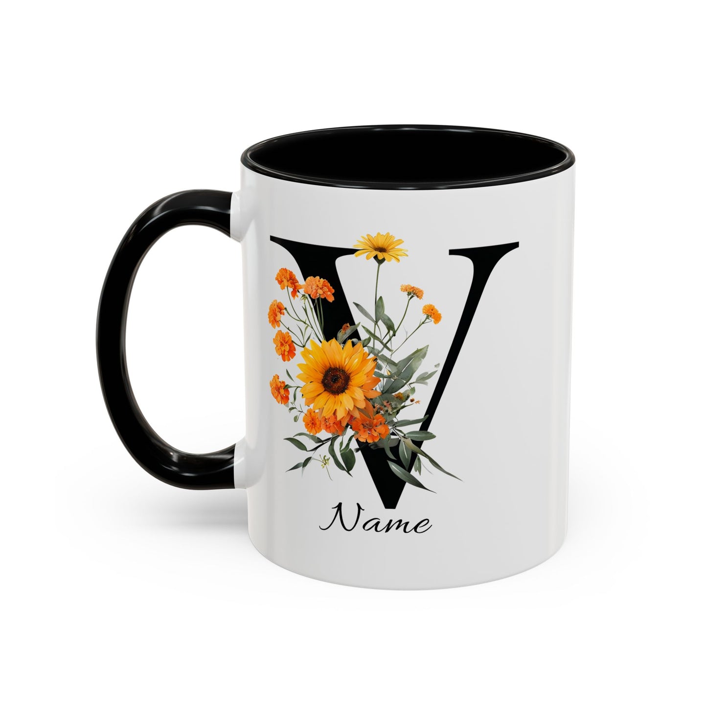 Personalized Floral Monogram - Letter V - Elegant Accent Coffee Mug – Personalized Mothers Day Gift